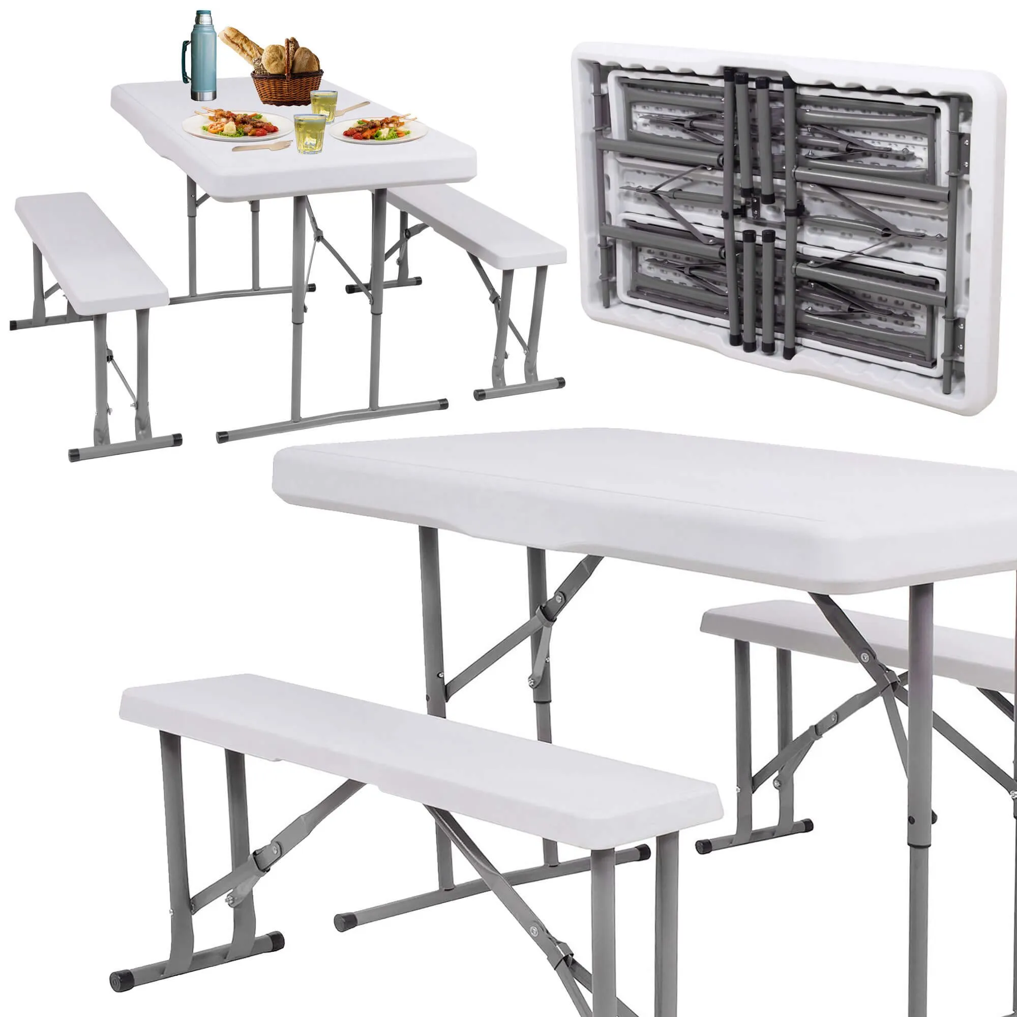 set za catering stol + klupe 105 x 65 x 69 cm bijeli - slika 4