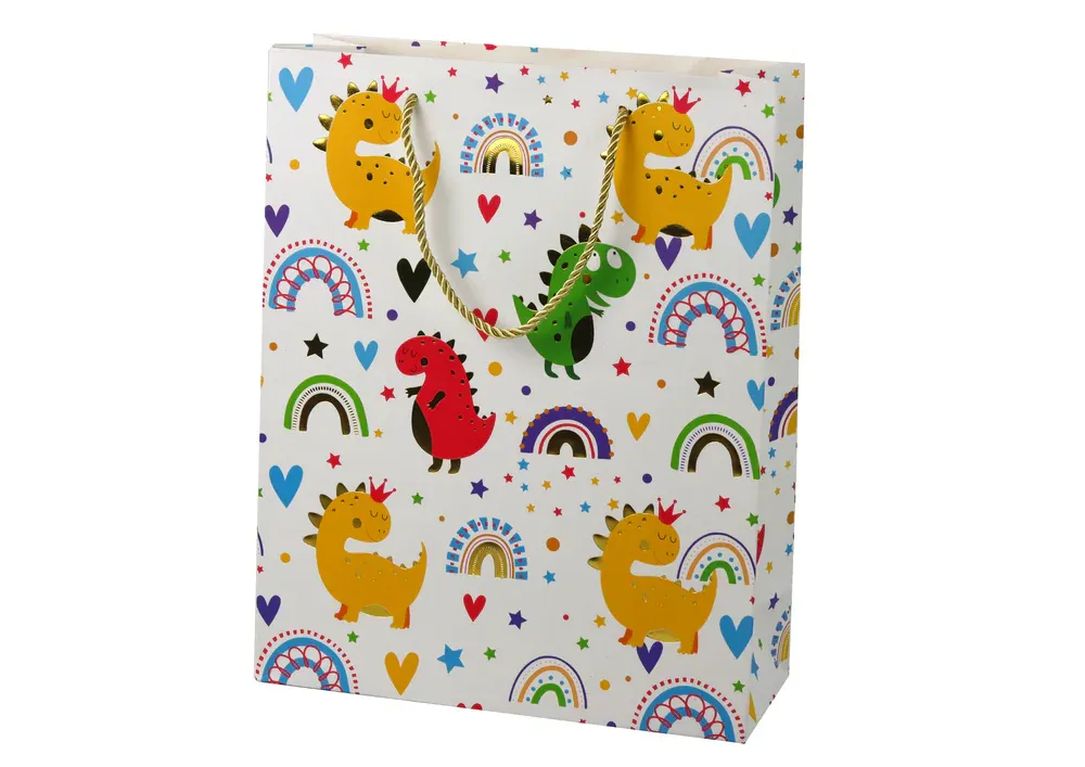 poklon vrećica šarenih dinosaura duginih boja 32 cm x 26 cm x 10 cm - slika 2
