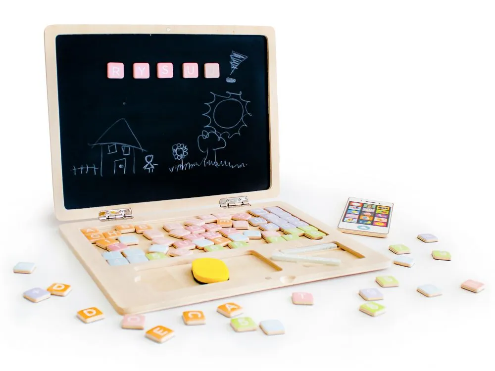ecotoys edukativni laptop za crtanje 2u1 sa 78 magneta bijeli - slika 8