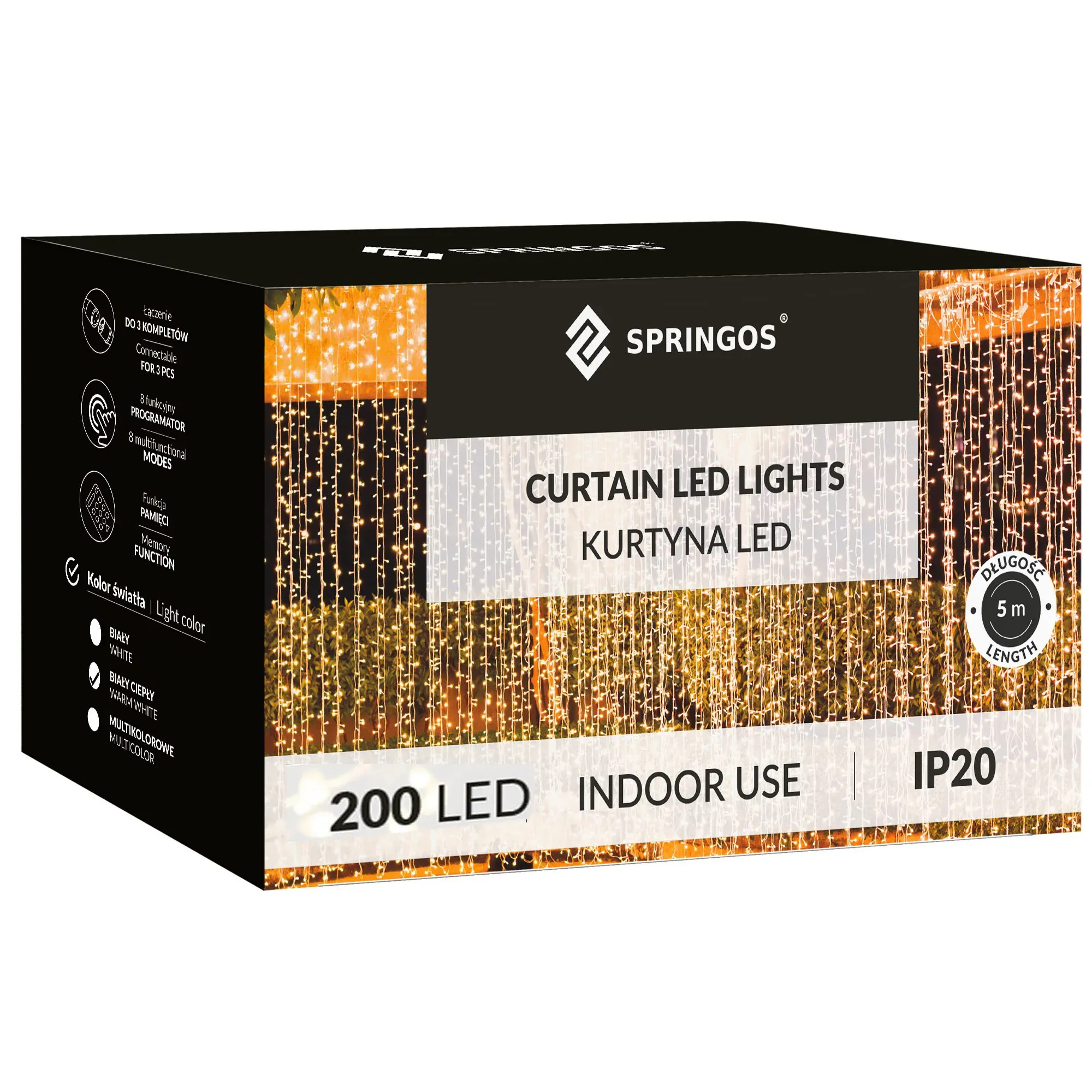 led svjetlosna zavjesa – 200 led lampica, toplo bijela - slika 2