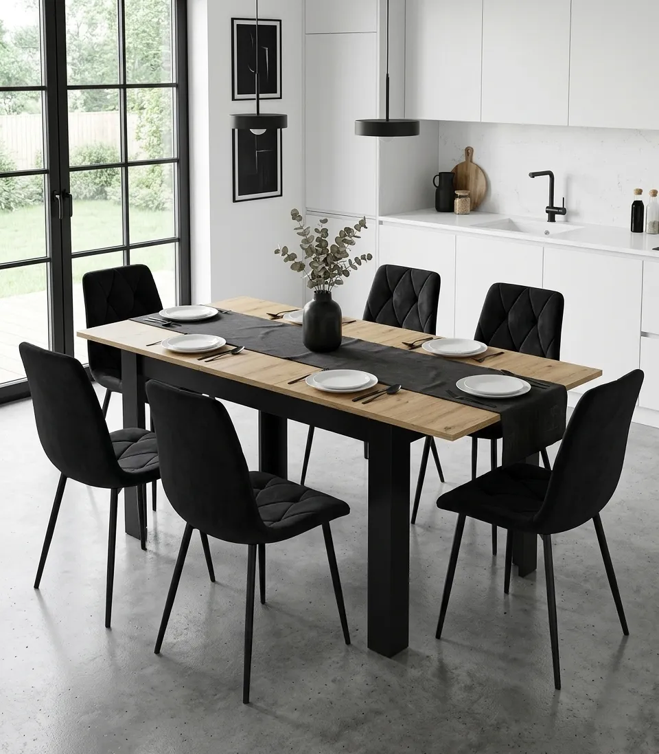 pravokutni rastezljivi stol 120–160 × 80 cm za kuhinju i blagovaonicu, za 4–6 osoba, artisan hrast - slika 3