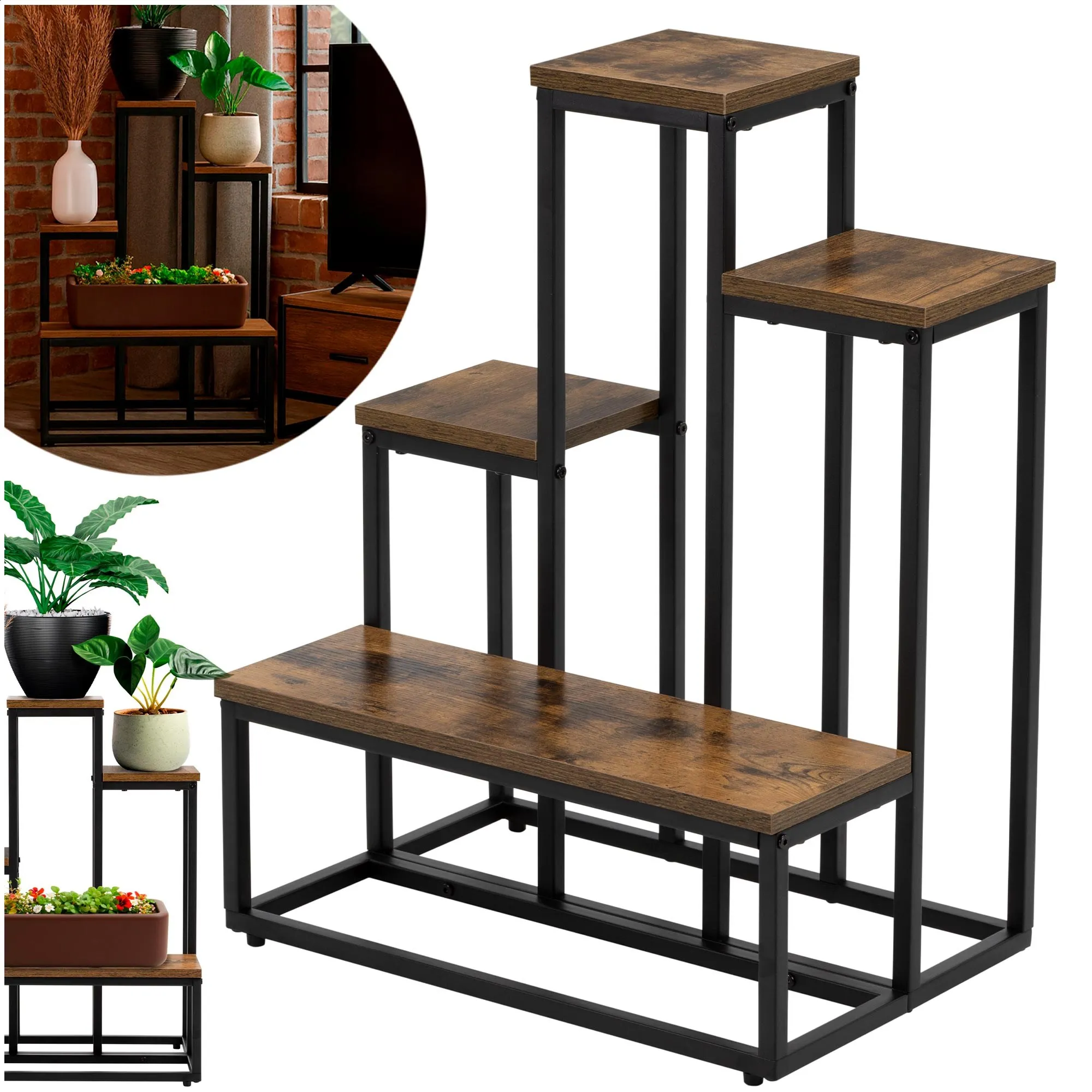 metalni stalak za cvijeće 51 x 34 x 67 cm crno smeđi - slika 8
