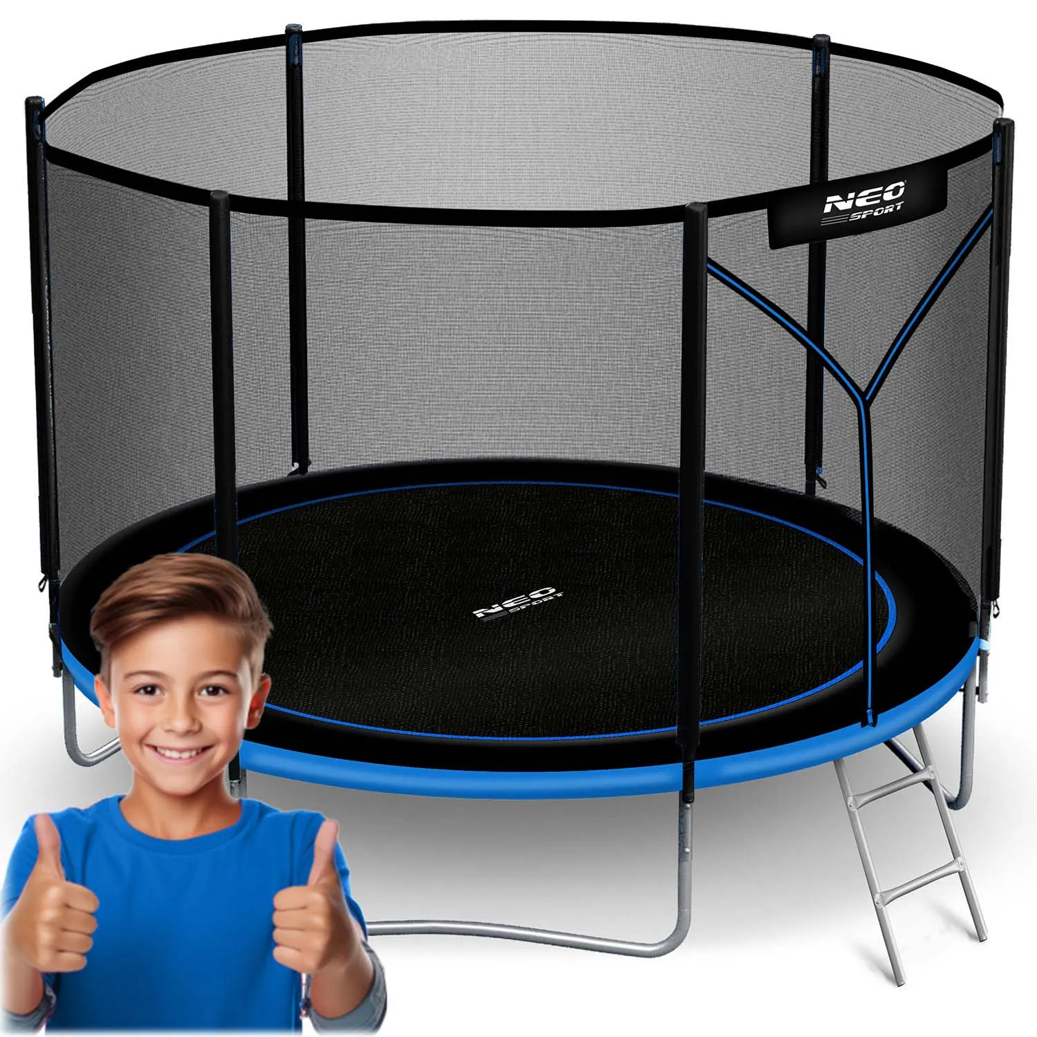 neo-sport vrtni trampolin 252 cm (8 ft) s vanjskom mrežom i ljestvama, plavi - slika 2