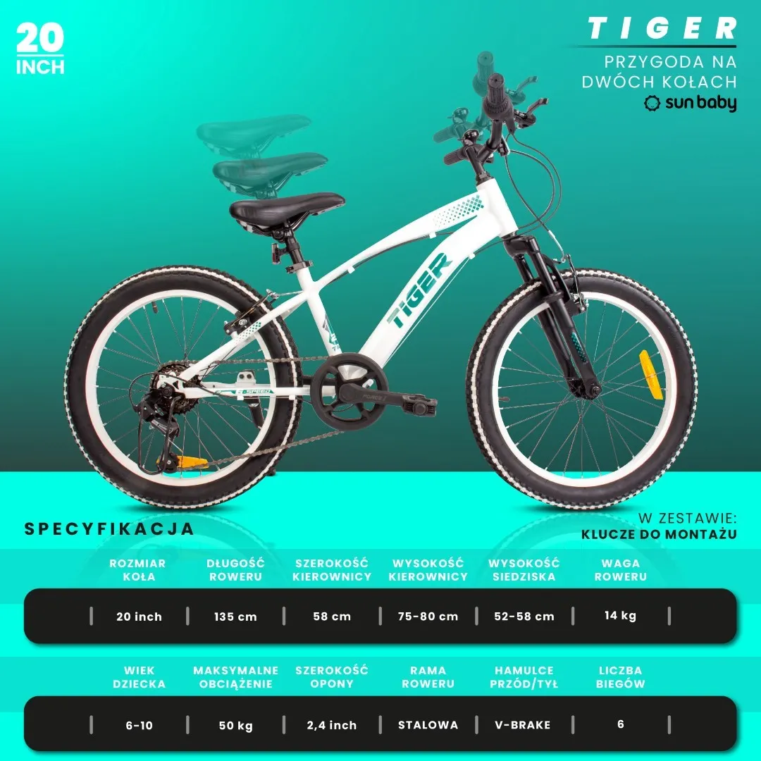 dječji bicikl tiger 20" revoshift shimano 6 brzina bijelo-zeleni - slika 4