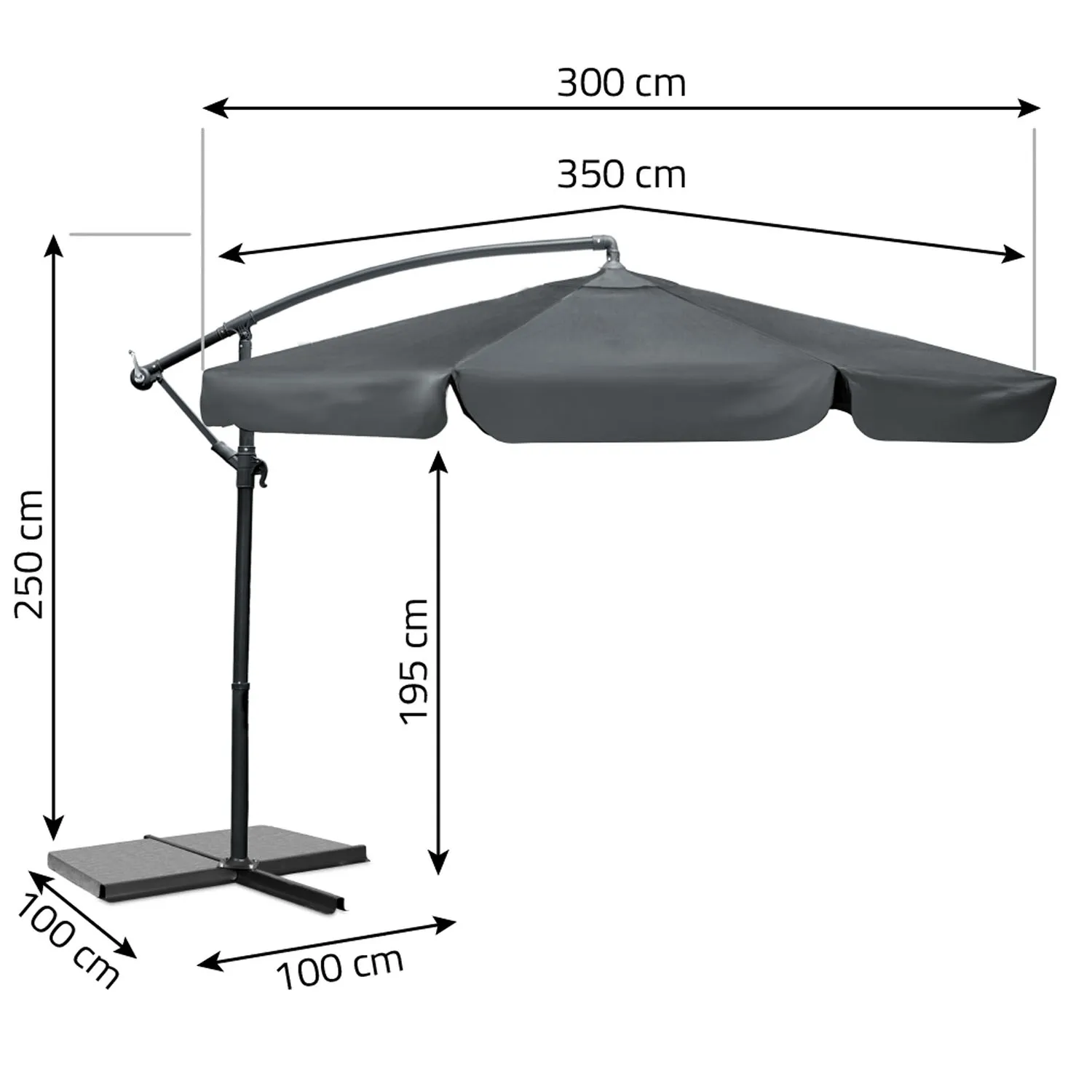 veliki vrtni suncobran plonos 350 cm sivi - slika 5
