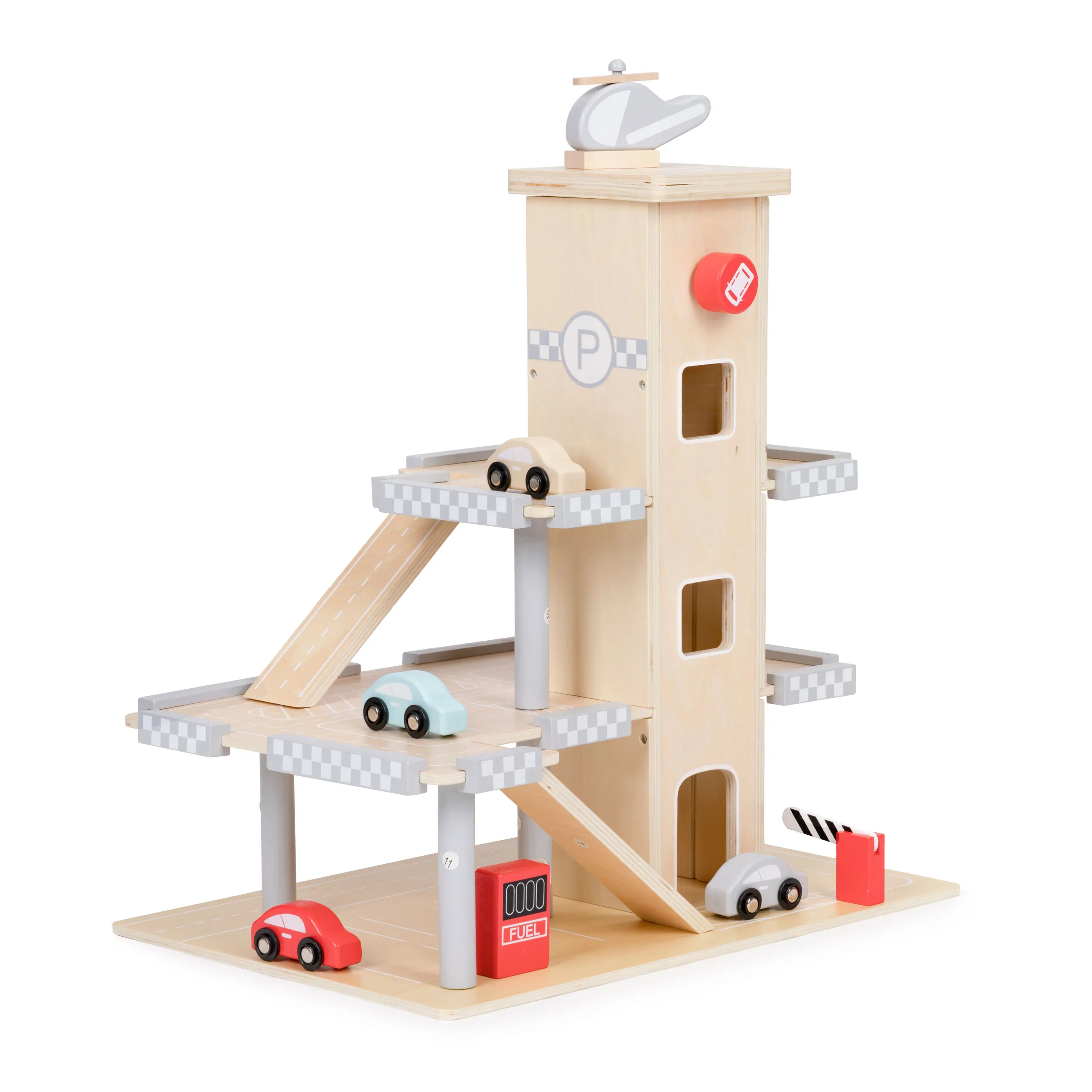 ecotoys w04b047b drvena garaža s autićima i helikopterom - slika 4