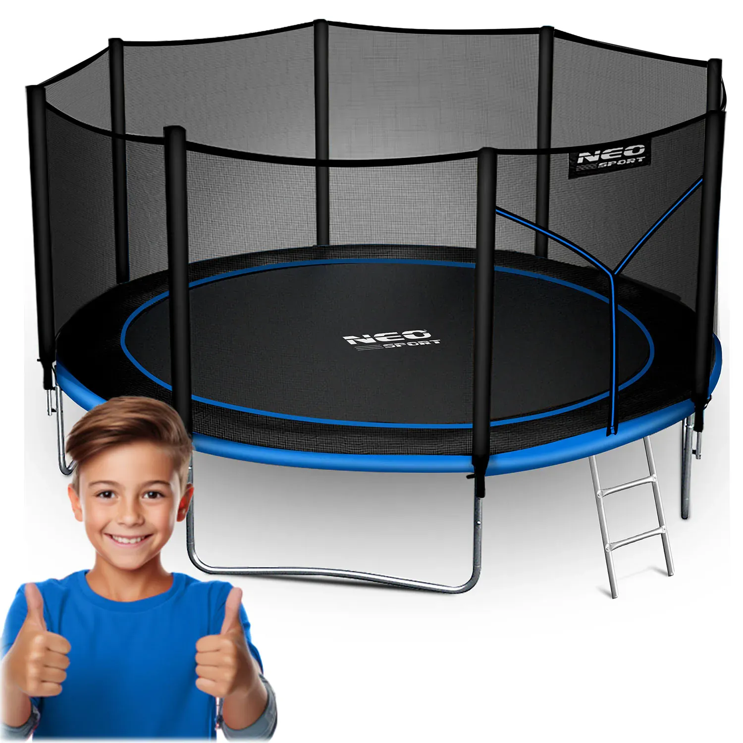 neo-sport vrtni trampolin 374 cm (12 ft) s vanjskom mrežom i ljestvama, plavi - slika 2