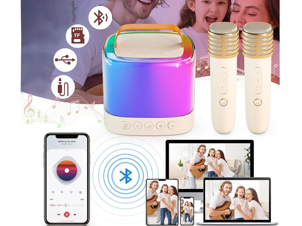 mikrofoni sa zvučnikom bežični + bluetooth + 2 mikrofona in0178 - slika 6