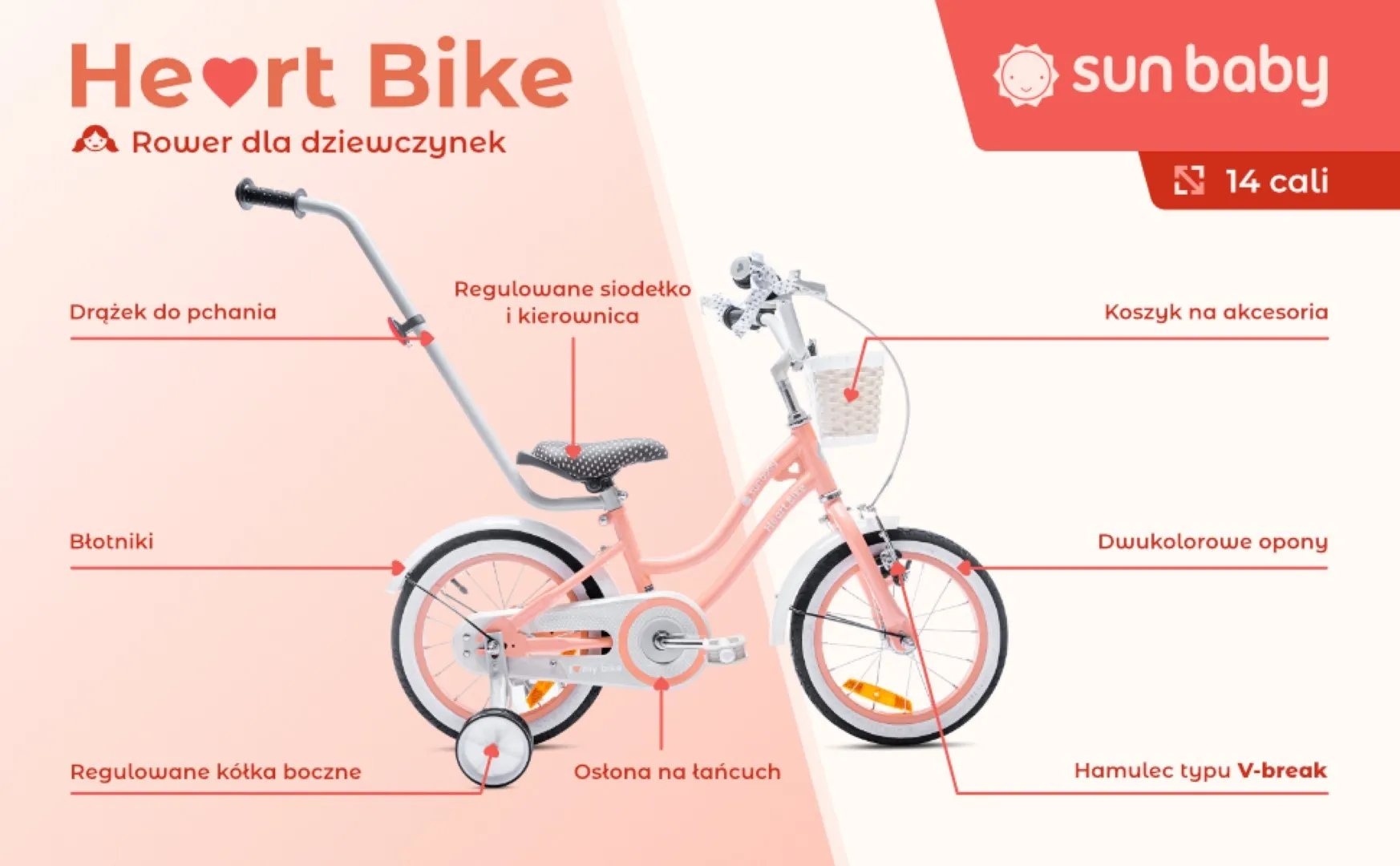 dječji bicikl 14" heart bike boja breskve - slika 9