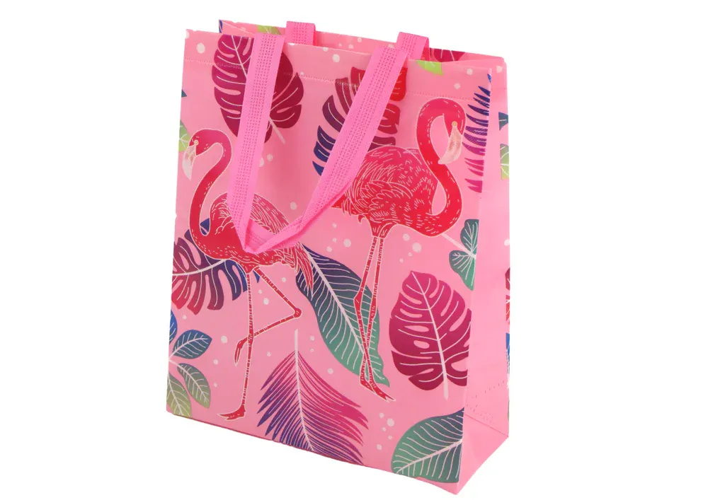 poklon vrećica 30.5cm x 24.5cm x 10cm roza flamingosi - slika 1
