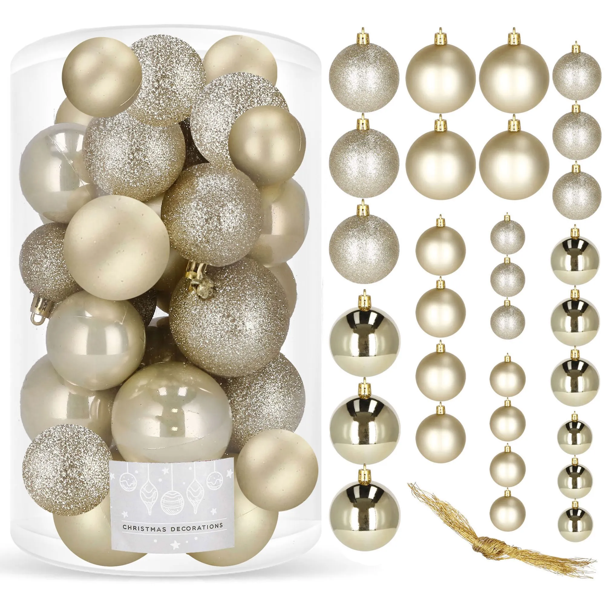 božićne kuglice 4 / 5 / 6 cm – set 30 komada zlatna - slika 8