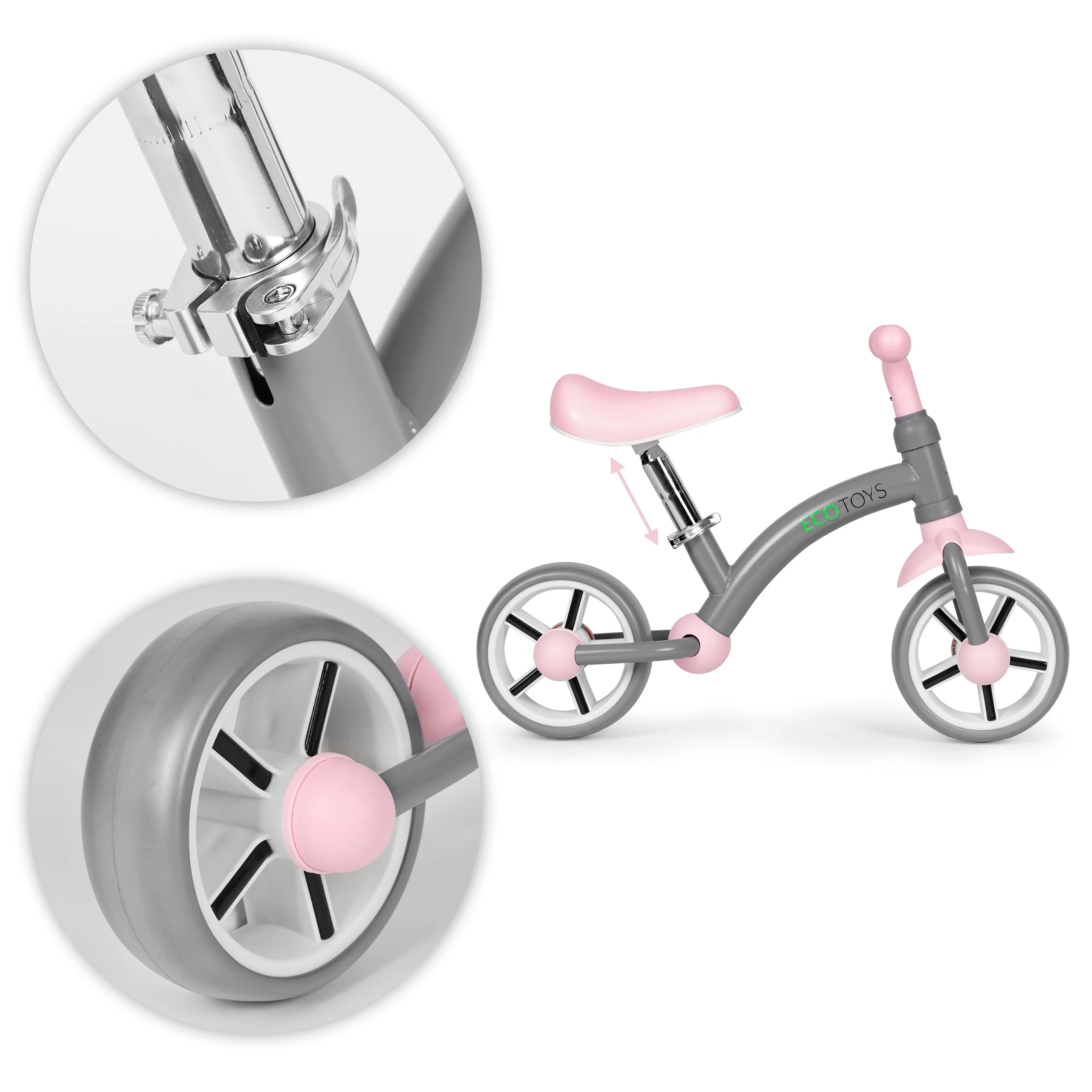 ecotoys balansni bicikl za djecu – eva kotači, podesivo sjedalo, sivi - slika 7