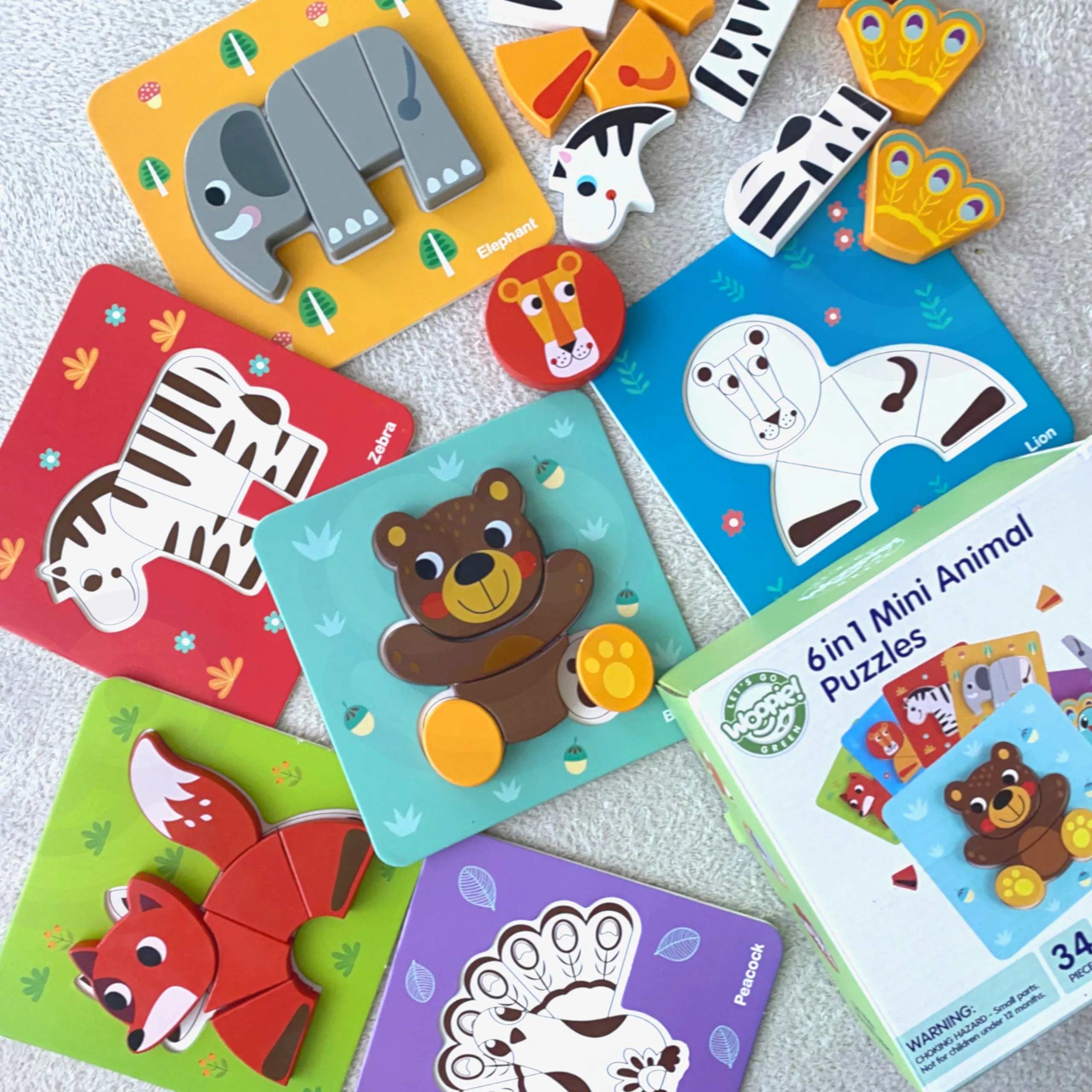 woopie drvena slagalica: montessori kocke životinja - slika 3