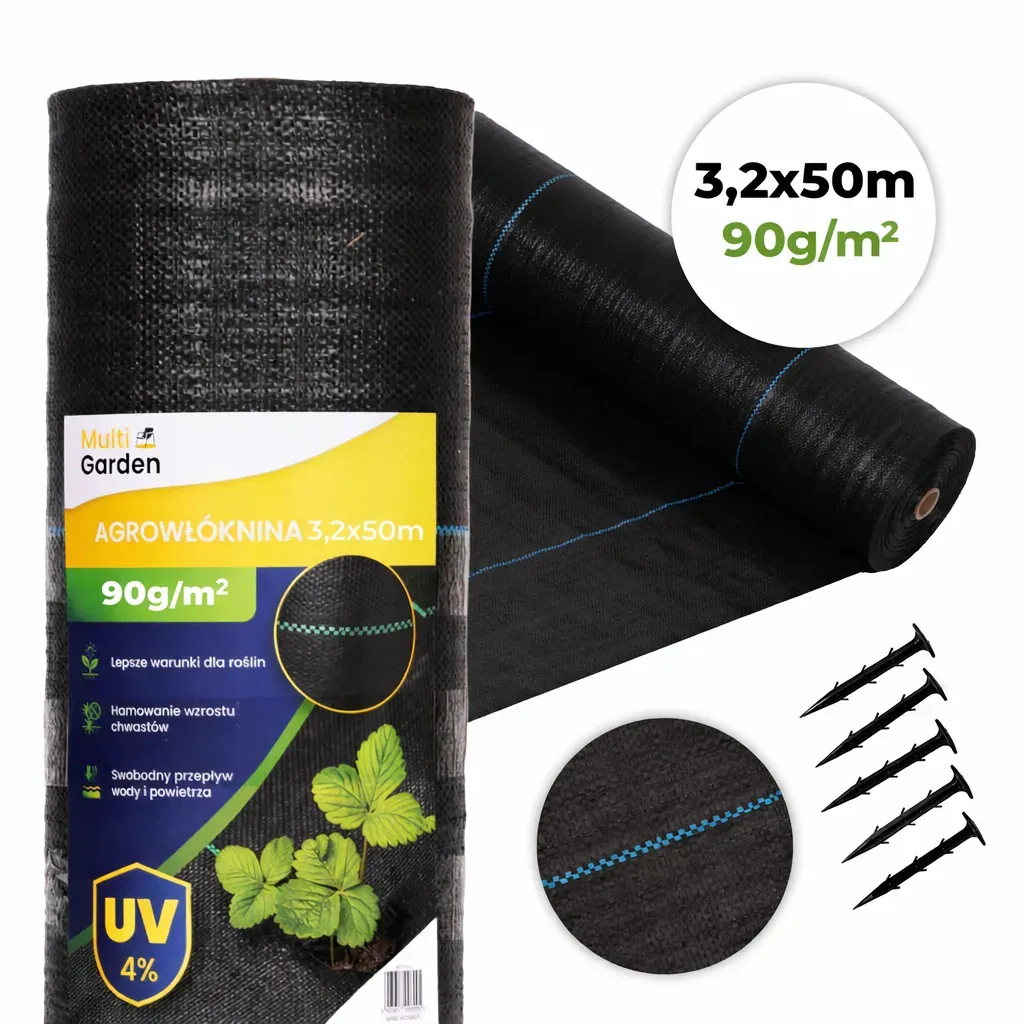 MultiGarden crna UV-otporna agrotekstilna tkanina 90 g/m² protiv korova 3,2 × 50 m, s klinovima - Pribislavec