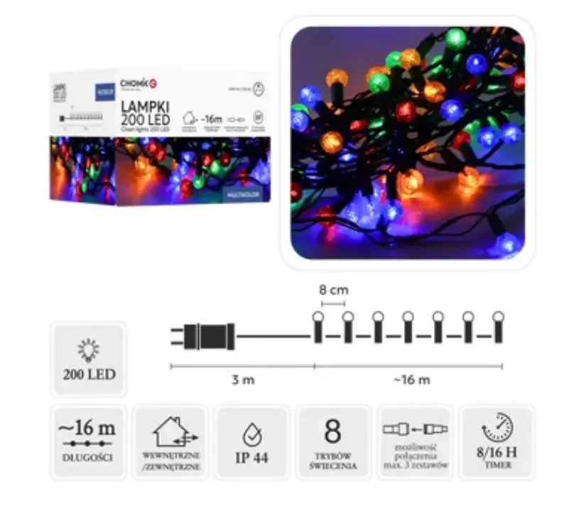 led božićne lampice “cherry ball” – 200 lampica, višebojne - slika 2