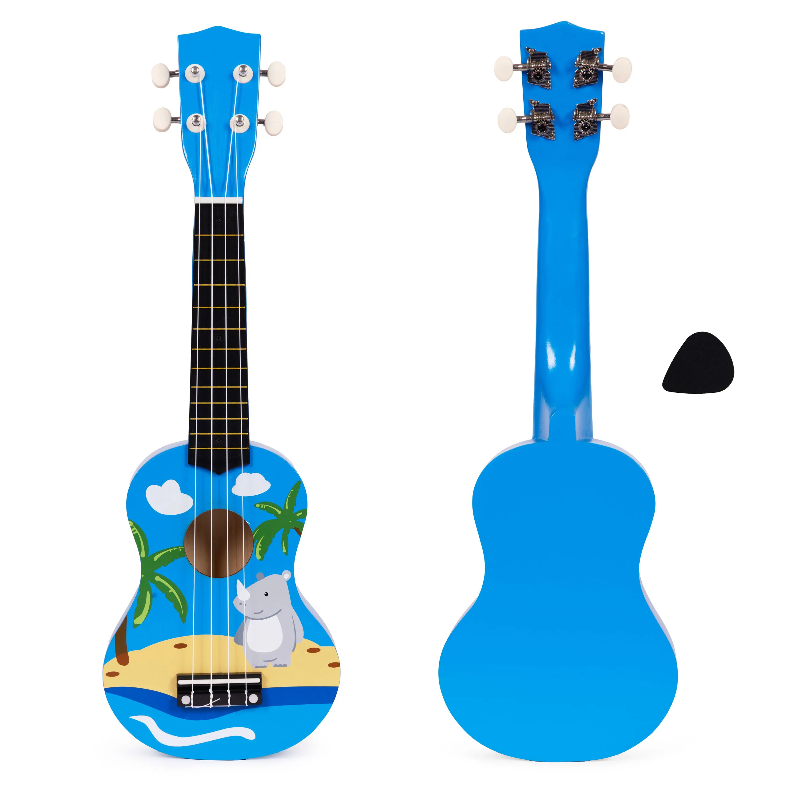 ecotoys drvena ukulele za djecu, plava – 4 najlonske žice i trzalica - slika 1
