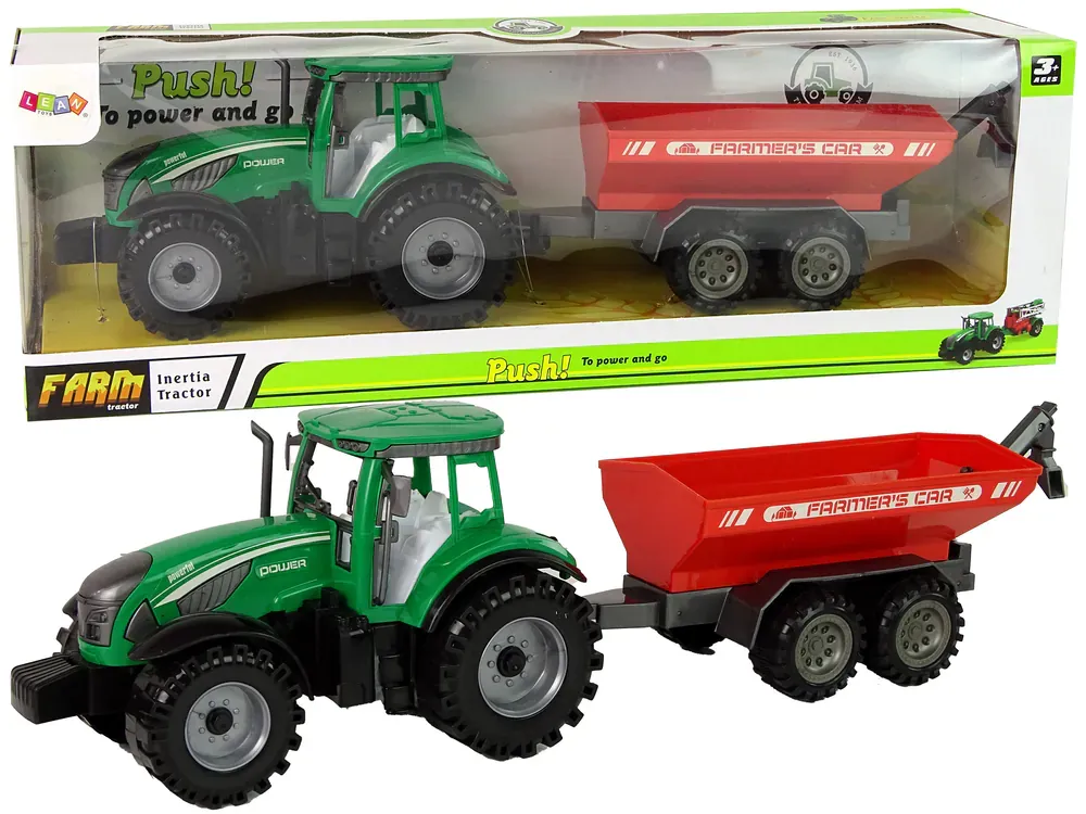 zeleni traktor sa crvenom prikolicom fractal - slika 1