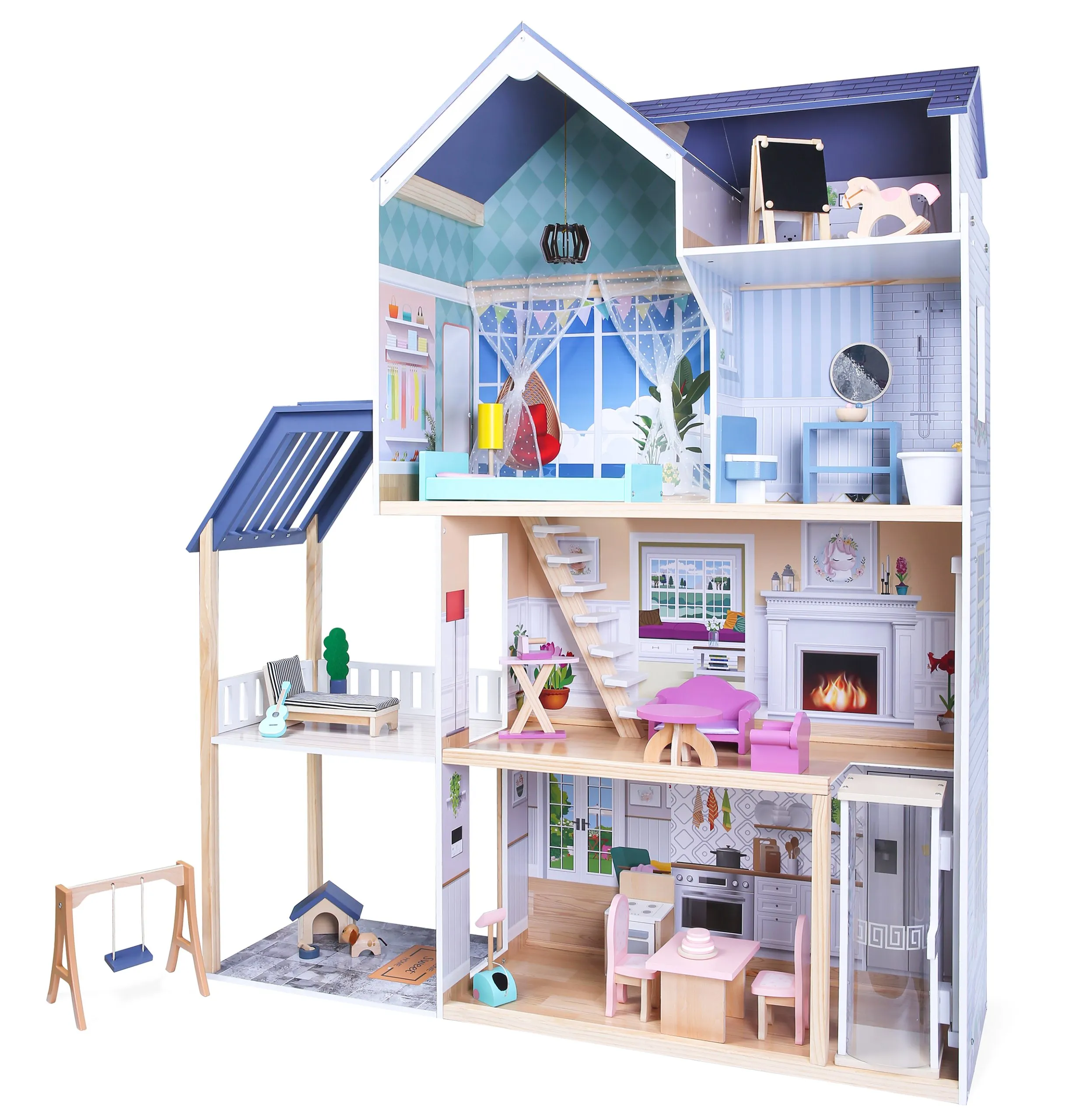 ecotoys xxl kuća za lutke maya s 28 komada namještaja - slika 3