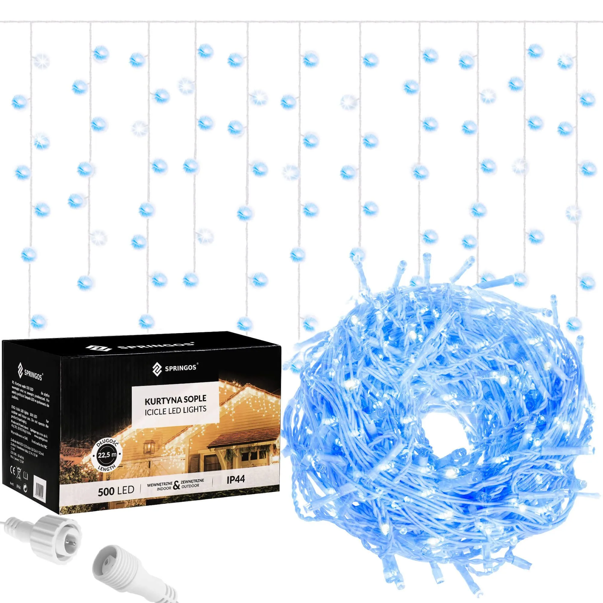 springos zavjesa s kapljicama, 500 led, 20 m, plava i bijela - slika 3