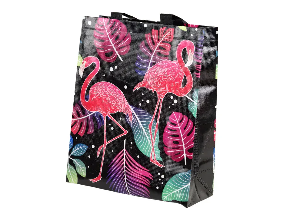 poklon vrećica 30.5cm x 24.5cm x 10cm crna flamingosi - slika 1
