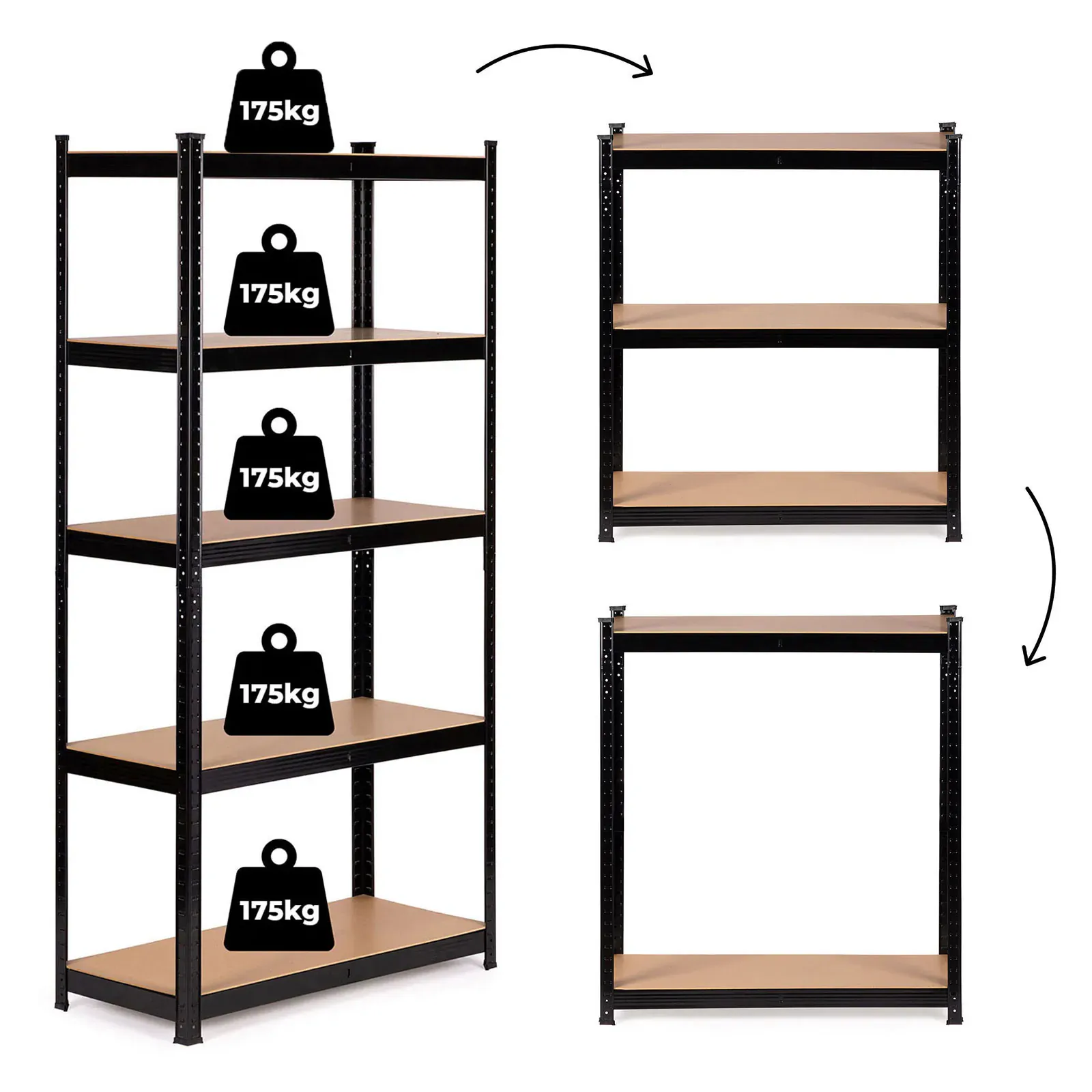 Metalna polica 180x90x40 cm za garažu ili podrum, 5 polica, nosivost 875 kg modernhome - Pribislavec