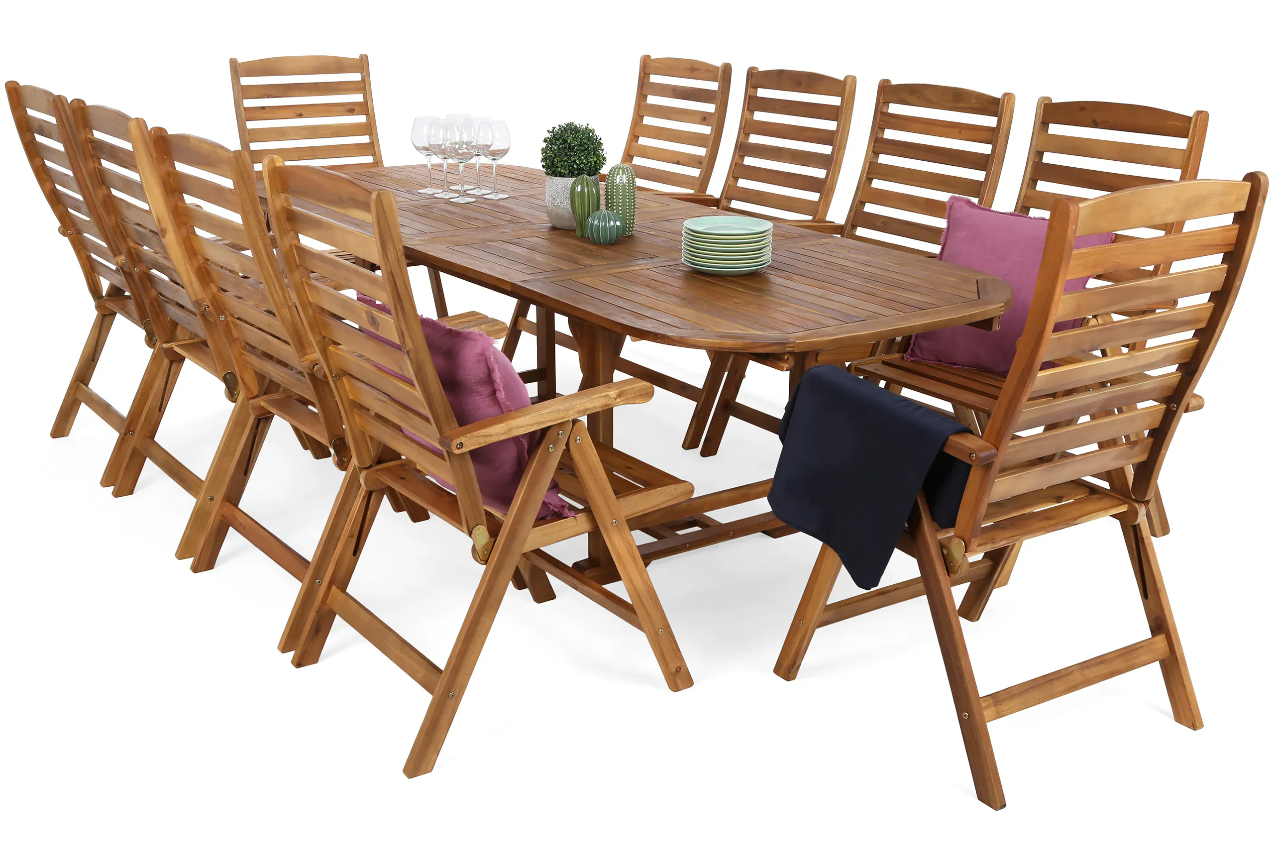 ovalni set namještaja acacia 165+50+50 cm 10+1 - slika 2