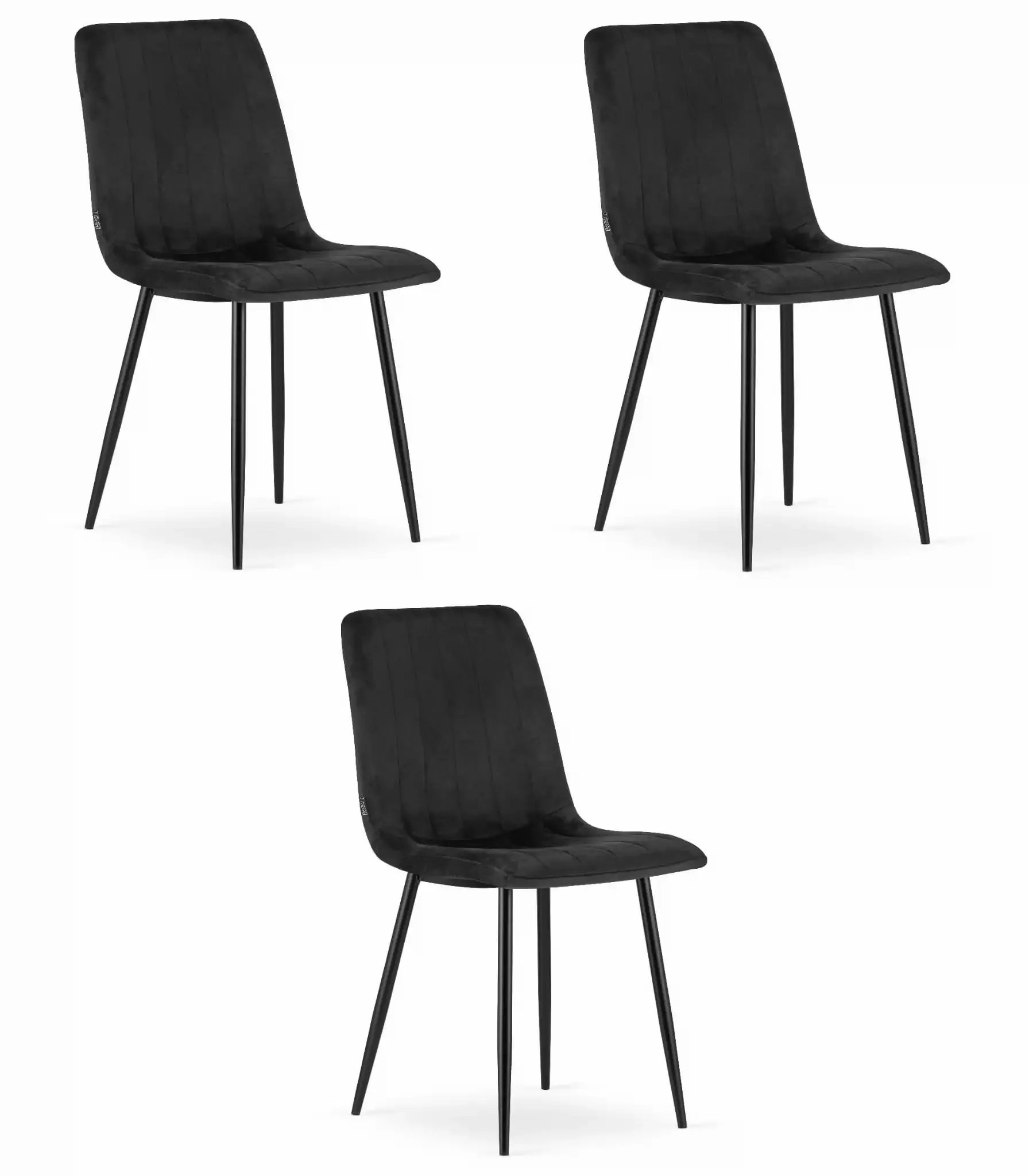 set od 3 stolice lava – crni baršun - slika 1