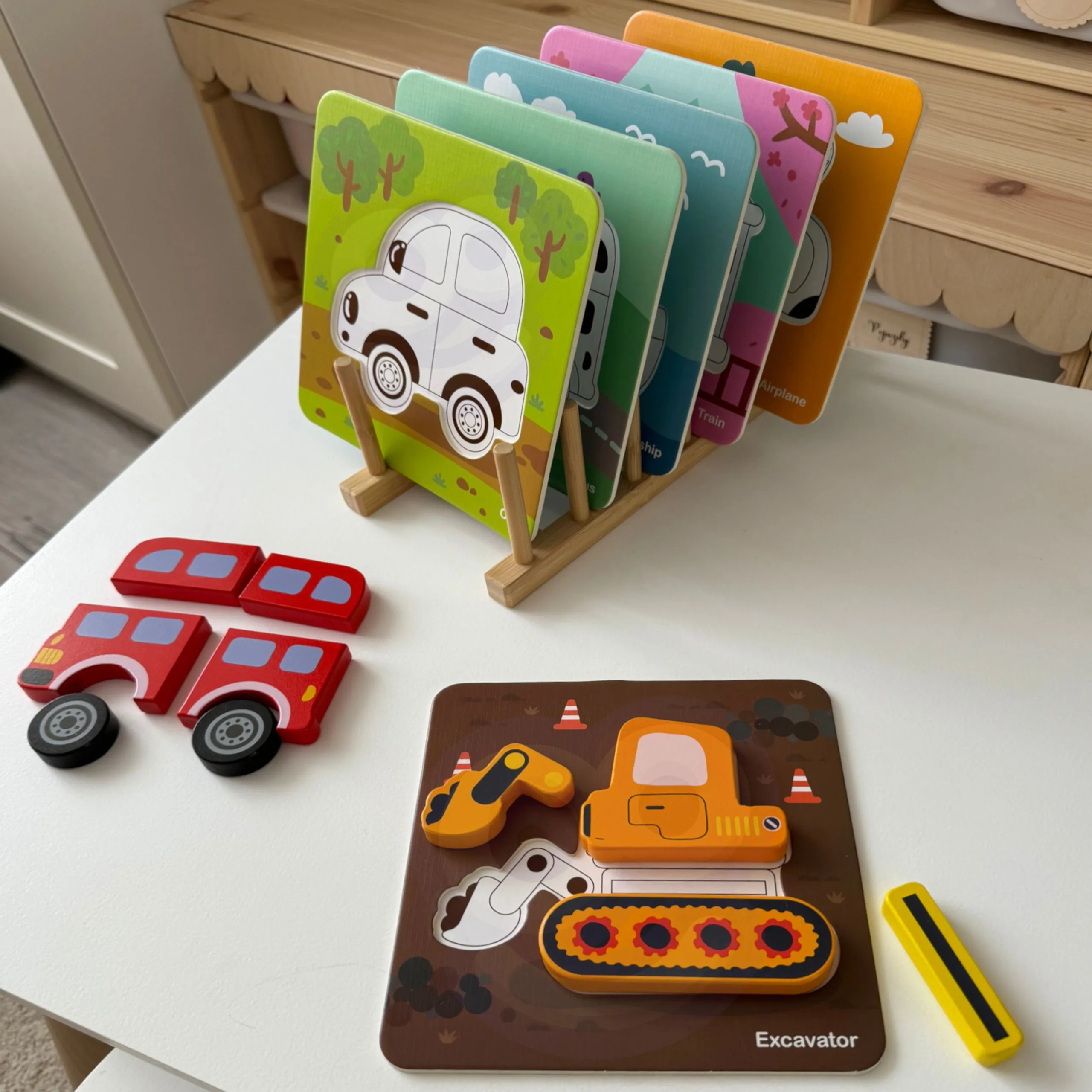 woopie drvena slagalica: montessori kocke vozila - slika 6