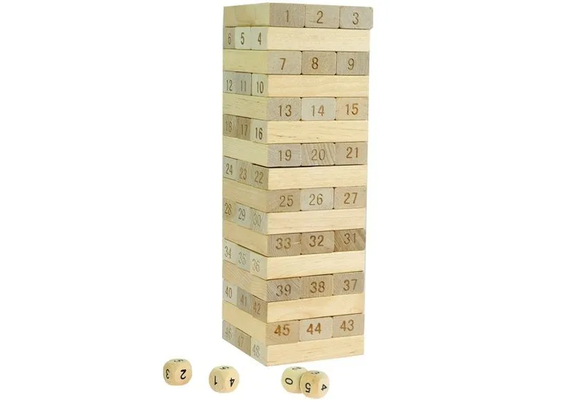 društvena drvena igra jenga s brojevima wood toys - slika 3
