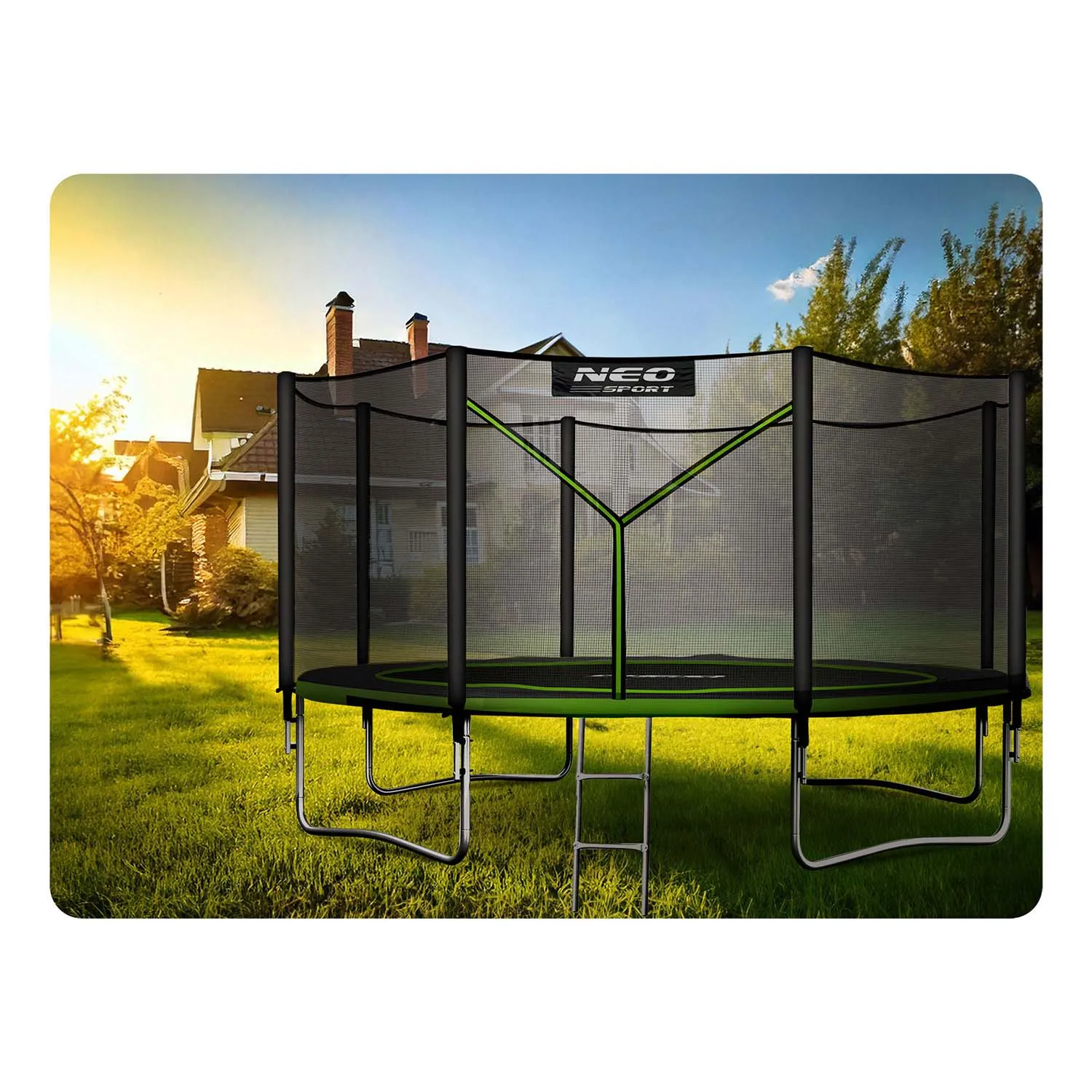neo-sport vrtni trampolin 374 cm (12 ft) s vanjskom mrežom i ljestvama, zeleni - slika 5