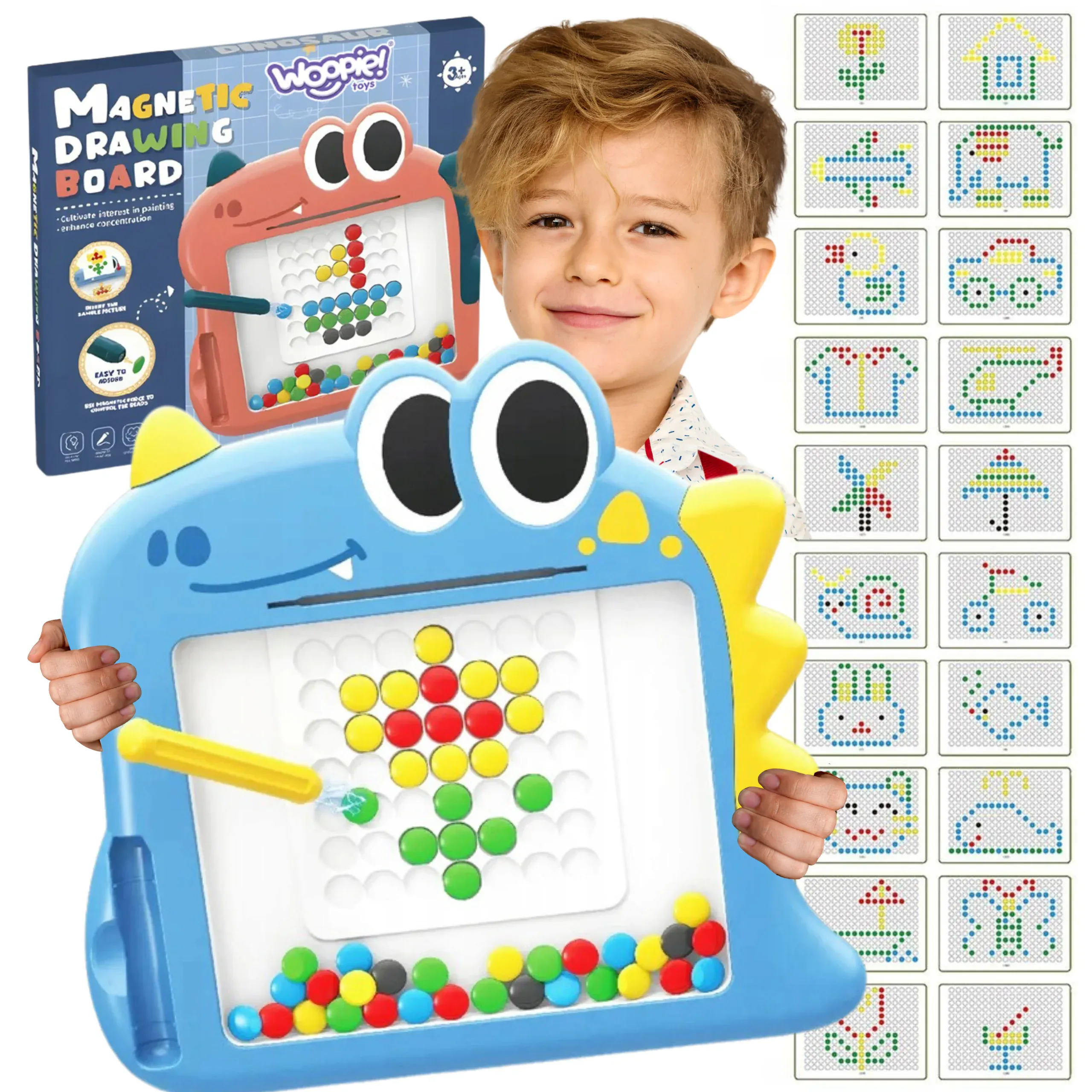 woopie montessori magnetna ploča za djecu magpad, plavi dinosaur - slika 2