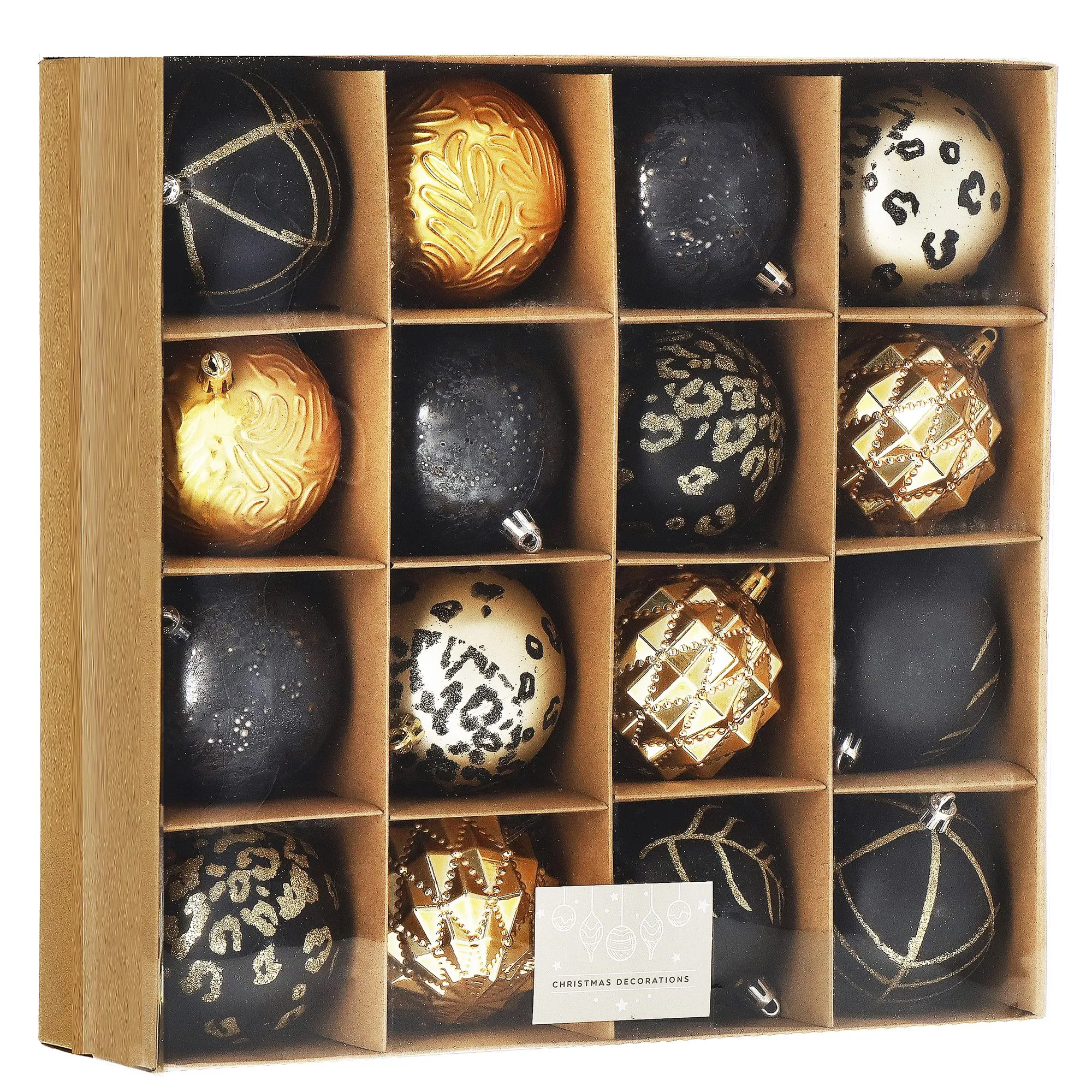 božićne kuglice 8 cm – set od 16 komada, zlatno-crna - slika 11