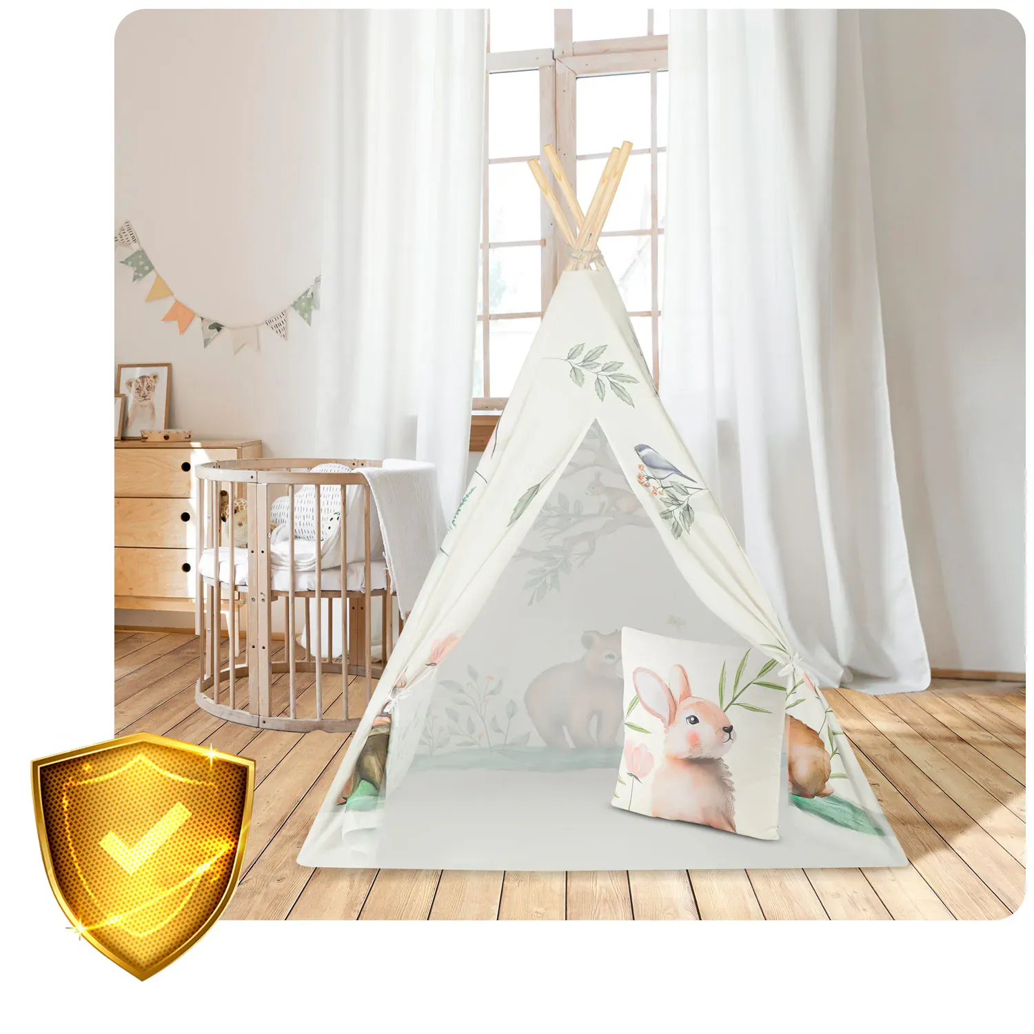 nukido teepee šator za djecu bež životinje - slika 8