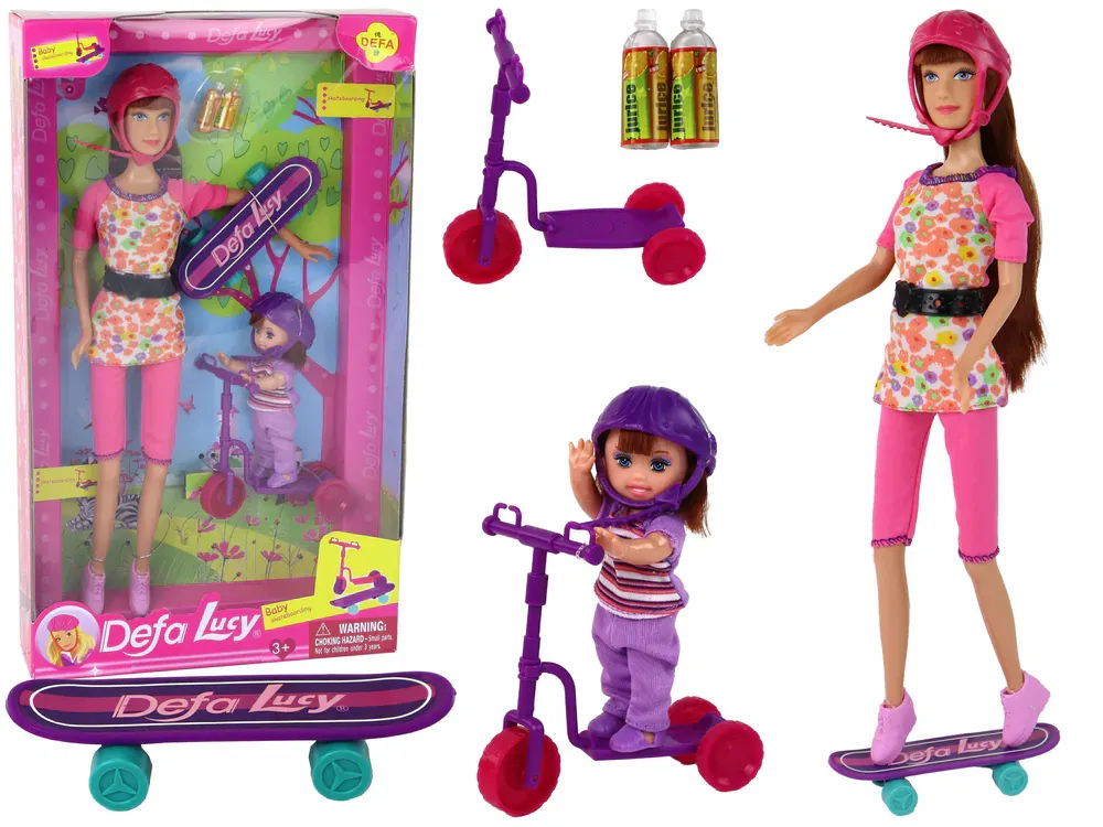set lutaka lucy s romobilom, skateboardom i kacigama roza - slika 2