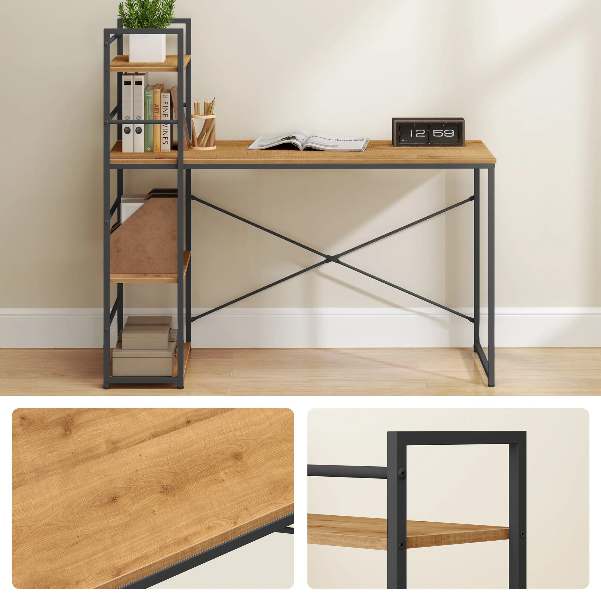 računalni stol max 4.0 - hrast / crne noge - slika 7