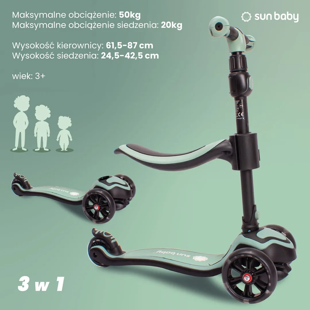 sun baby romobil za ravnotežu na 3 kotača 3u1 zeleni - slika 7