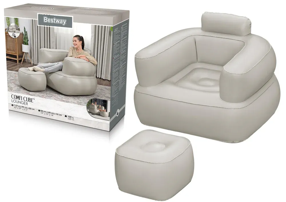 bestway lagana fotelja na napuhavanje, siva - slika 2