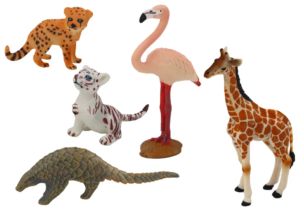 set figurica životinja - žirafa, flamingo, slon, tigar i mravojed - slika 3