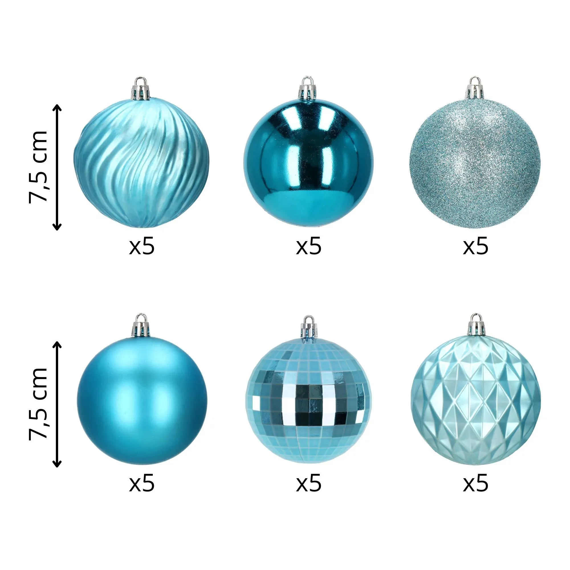 božićne kuglice 8 cm – set od 30 komada, nijanse plave - slika 2