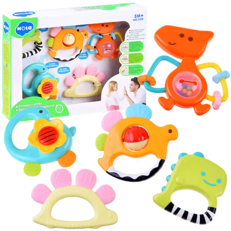 hola set šarenih zvečki i grickalica za bebe dinosauri - slika 2