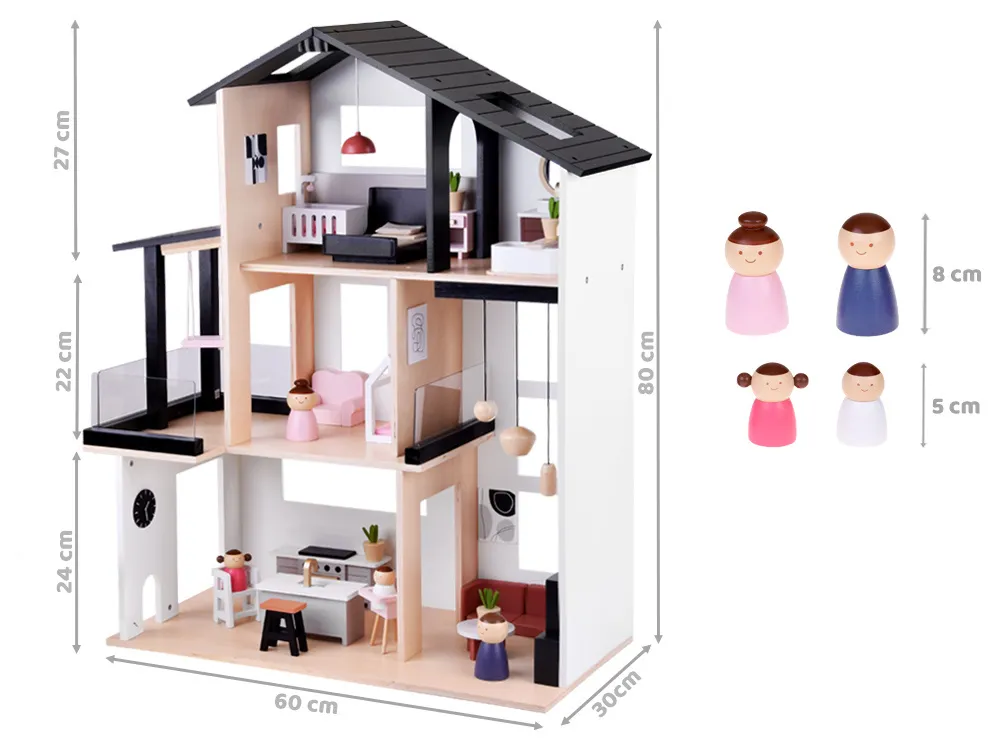 moderna dvokatna drvena kućica za lutke u stilu loft za5073 - slika 6