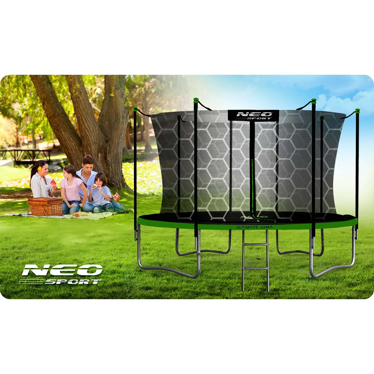 neo-sport vrtni trampolin 404 cm (13 ft) s unutarnjom mrežom i ljestvama - slika 9