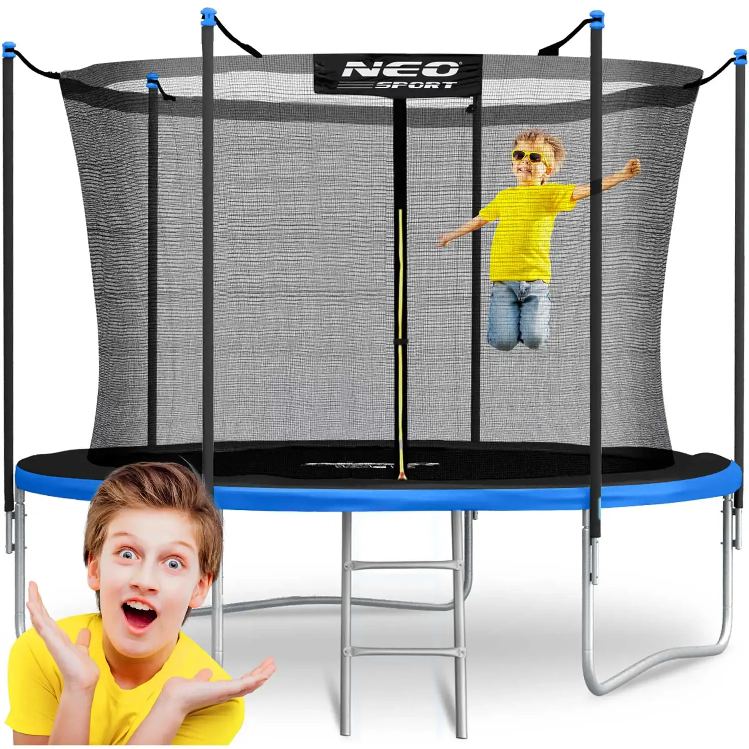 neo-sport vrtni trampolin 312 cm (10 ft) s unutarnjom mrežom i ljestvama, plavi - slika 2