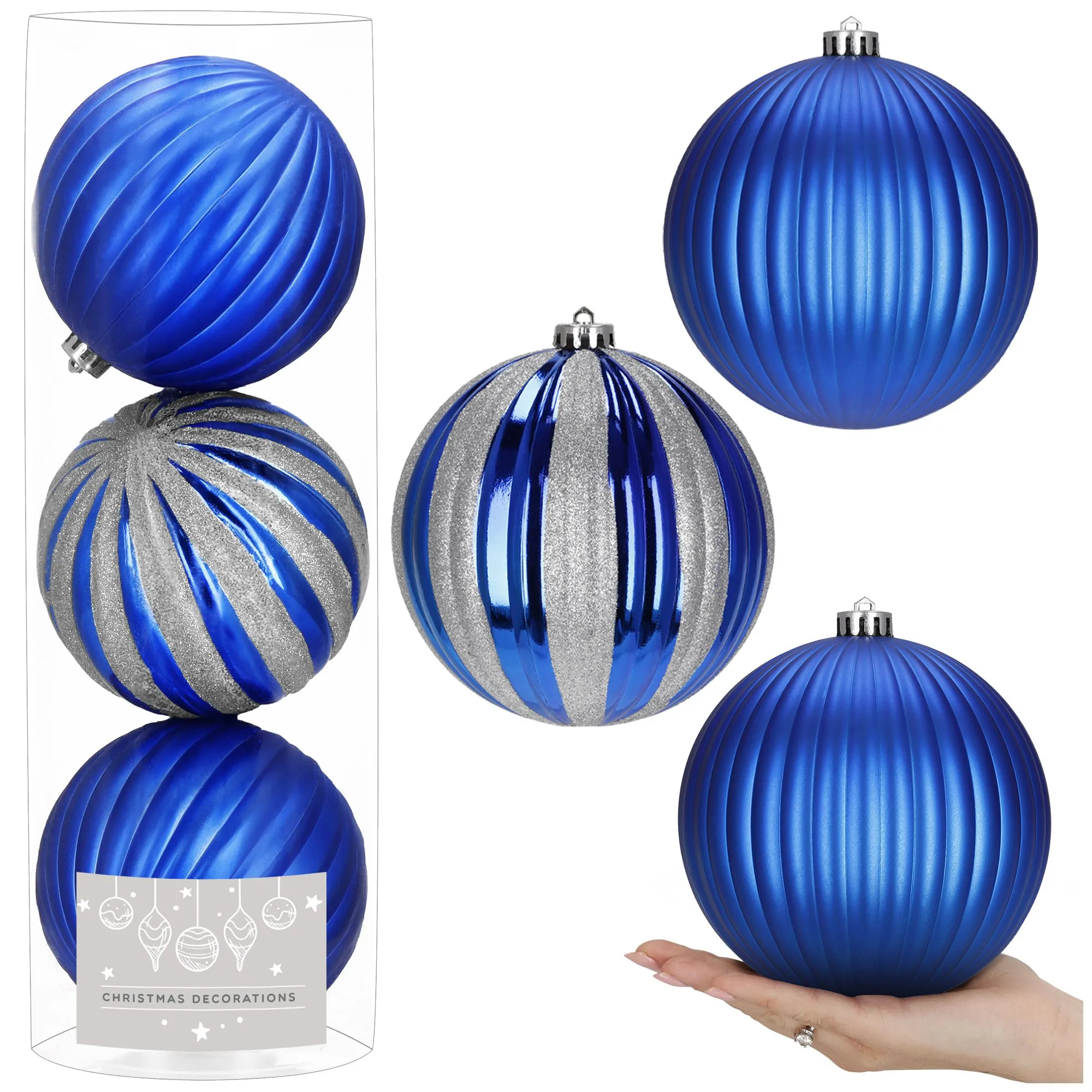 božićne kuglice 15 cm – set 3 komada plava, bijela - slika 4