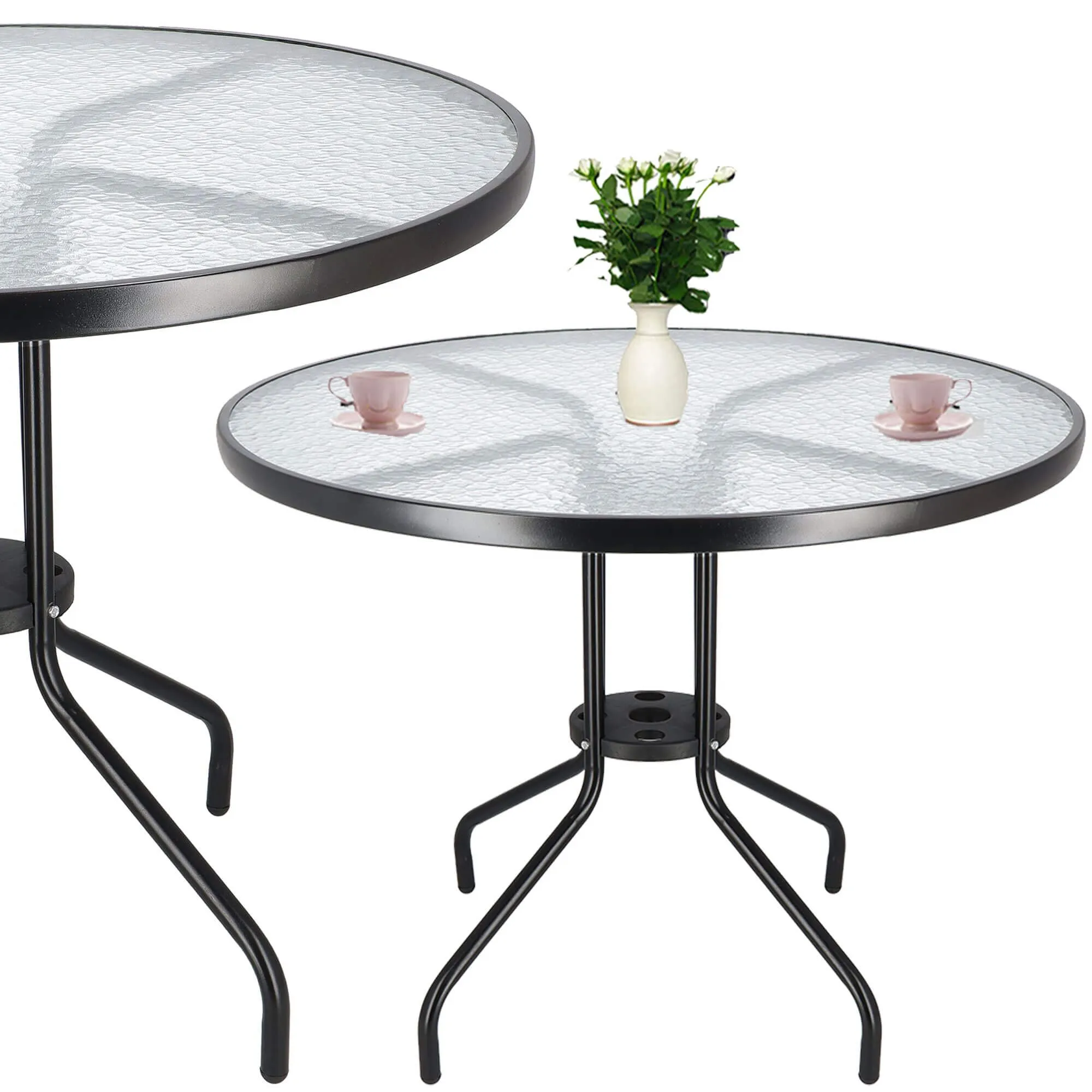springos stakleni okrugli vrtni stol, crni 90 cm - slika 3