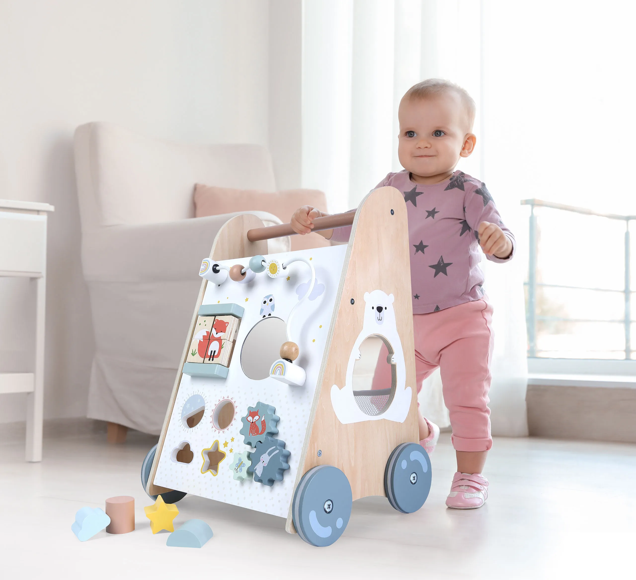 ecotoys drvena guralica za djecu bijela - slika 5