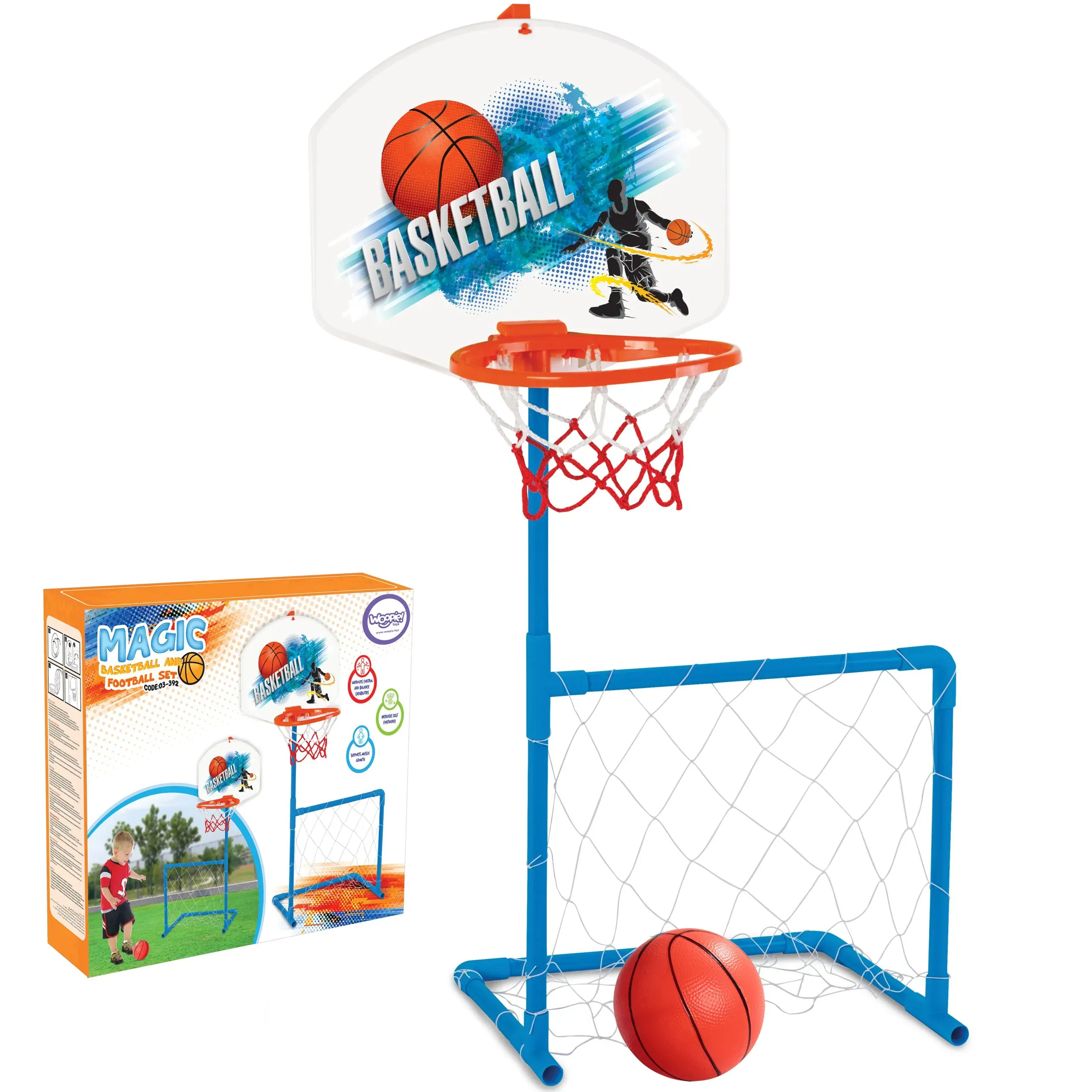 woopie set 2 u 1 košarka i nogometni gol + lopta - slika 2