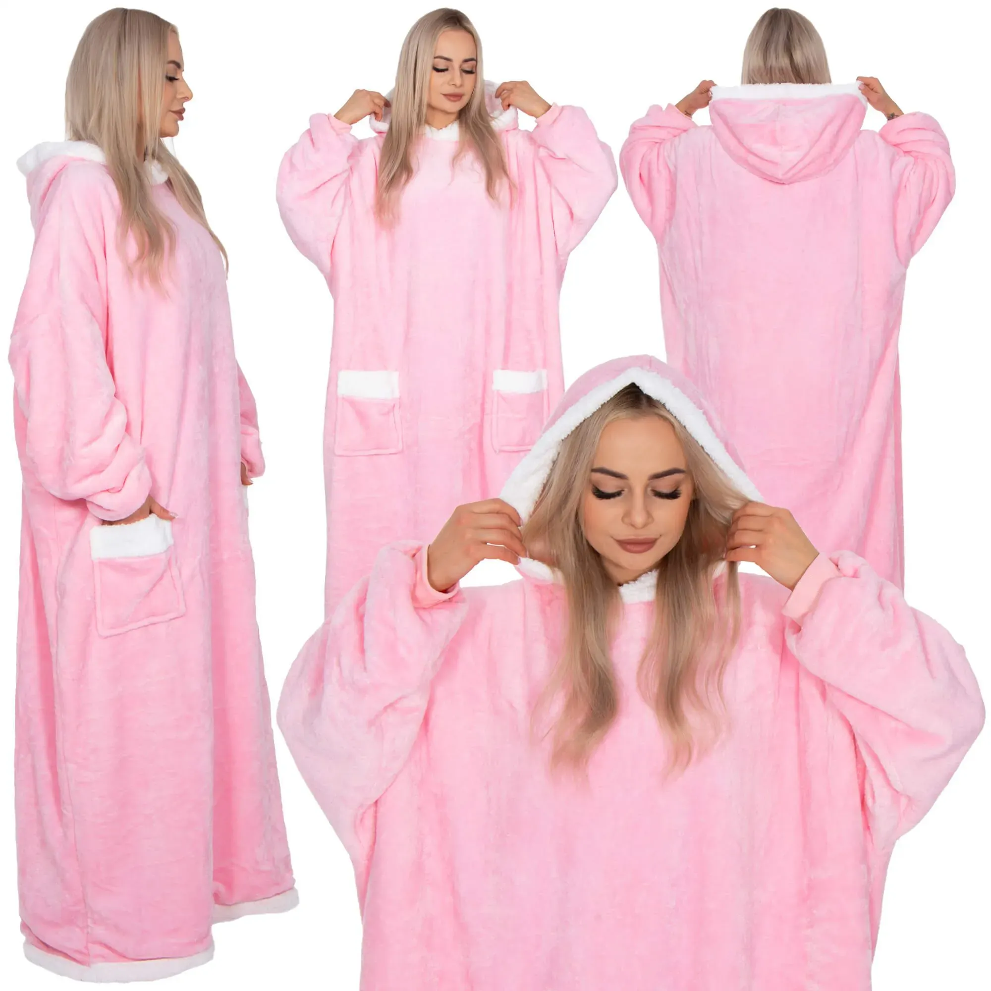 springos mekana oversize haljina u obliku deke, roza - slika 2
