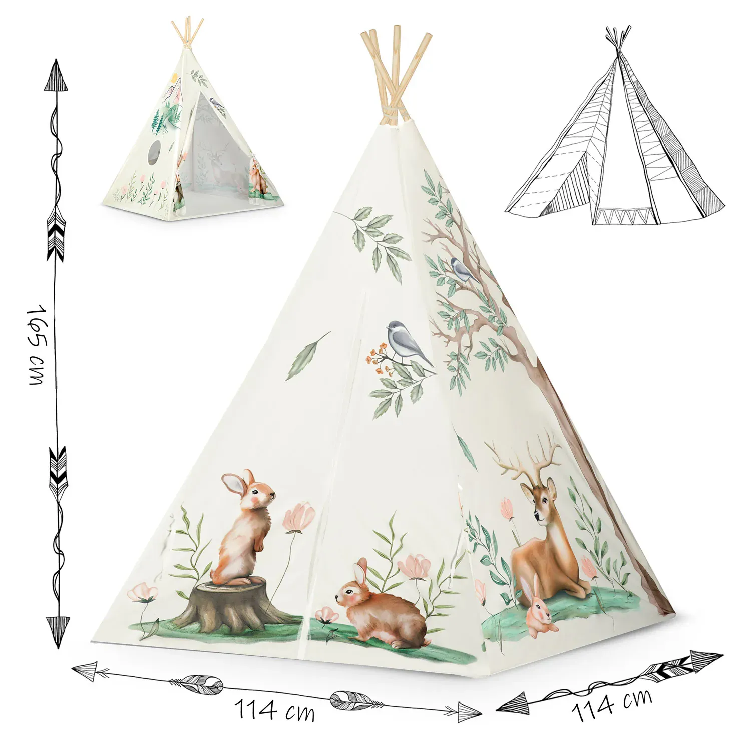 nukido teepee šator za djecu bež životinje - slika 7