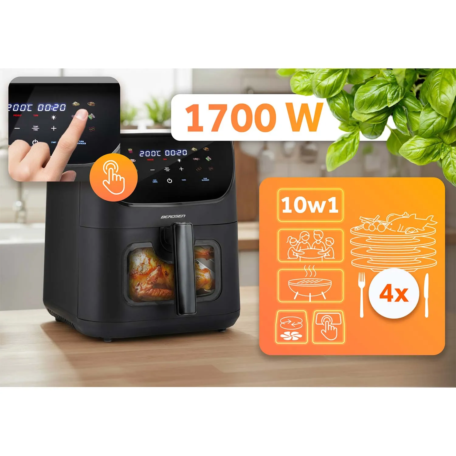 berdsen friteza na vrući zrak 1700 w, 8 l, crna - slika 7